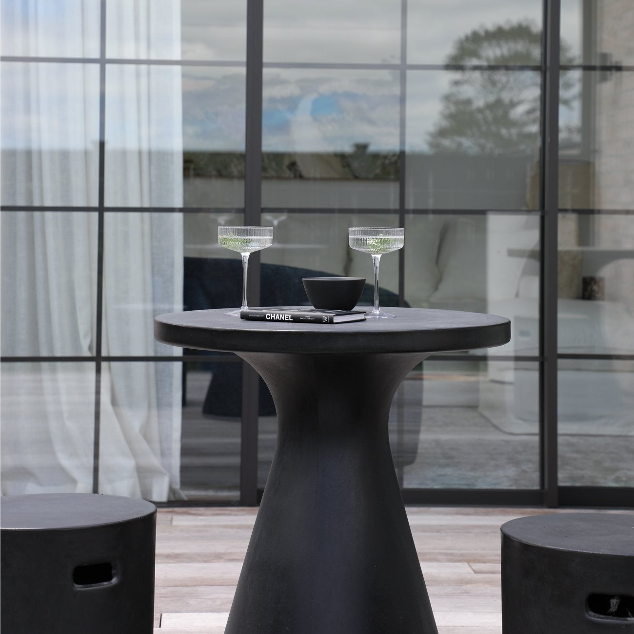 12025 Corfu Concrete Pedestal Dining Table Black Sq