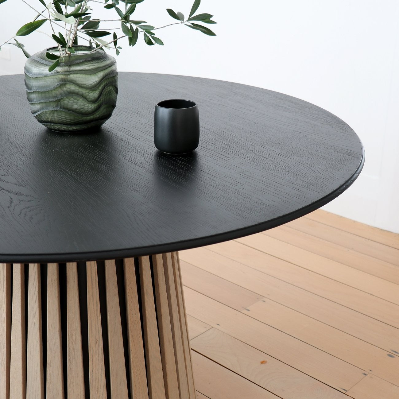 12585 Arcadia Round Dining Table Matt Black Brushed Light Grey
