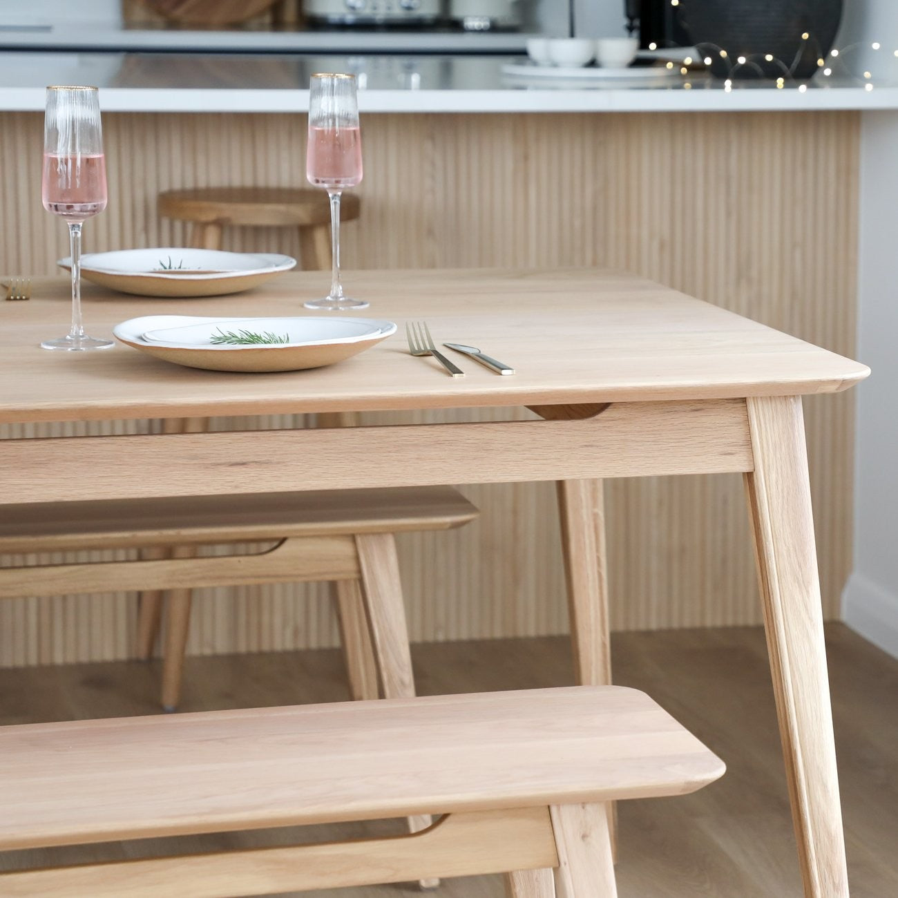 13340 Rokke Dining Table 220cm Oak Bench Table