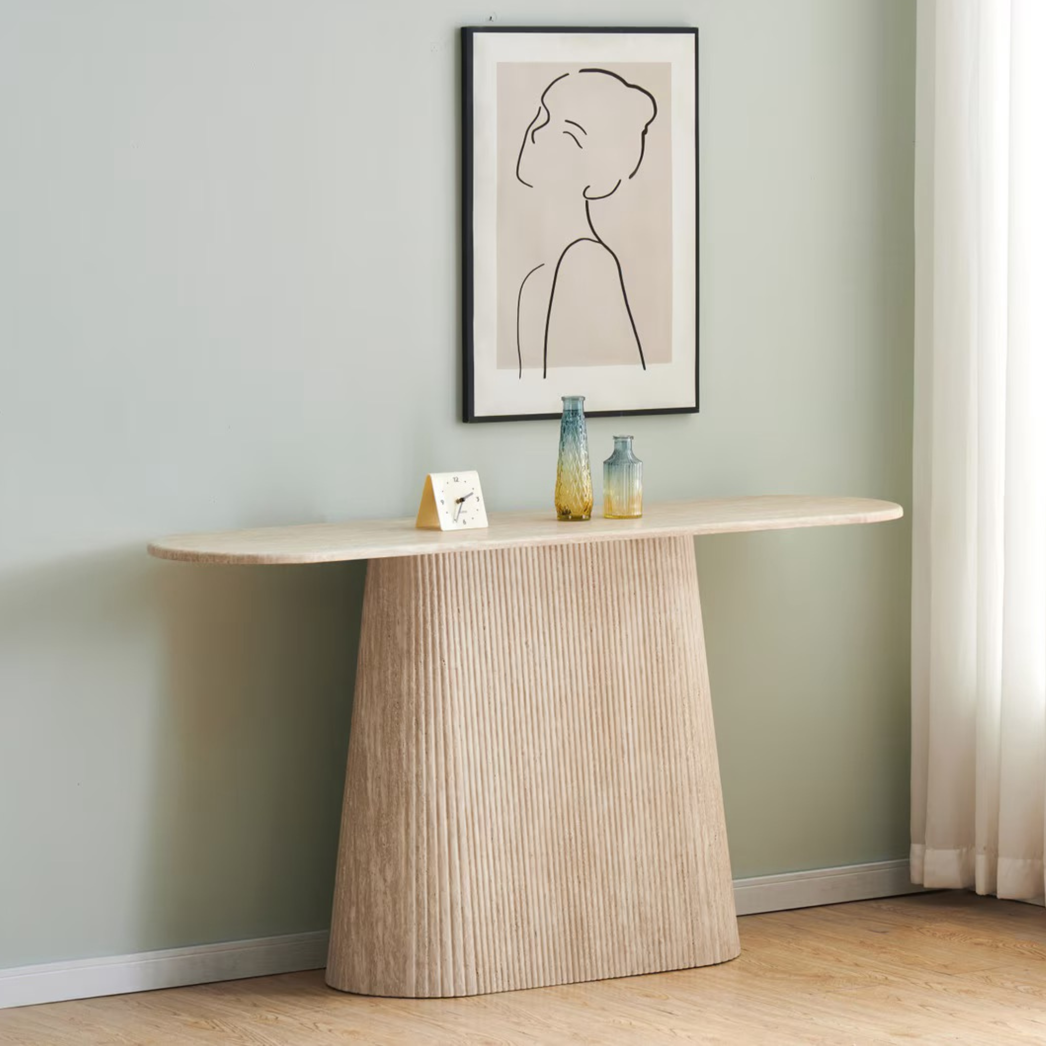 Travertine Oval Console