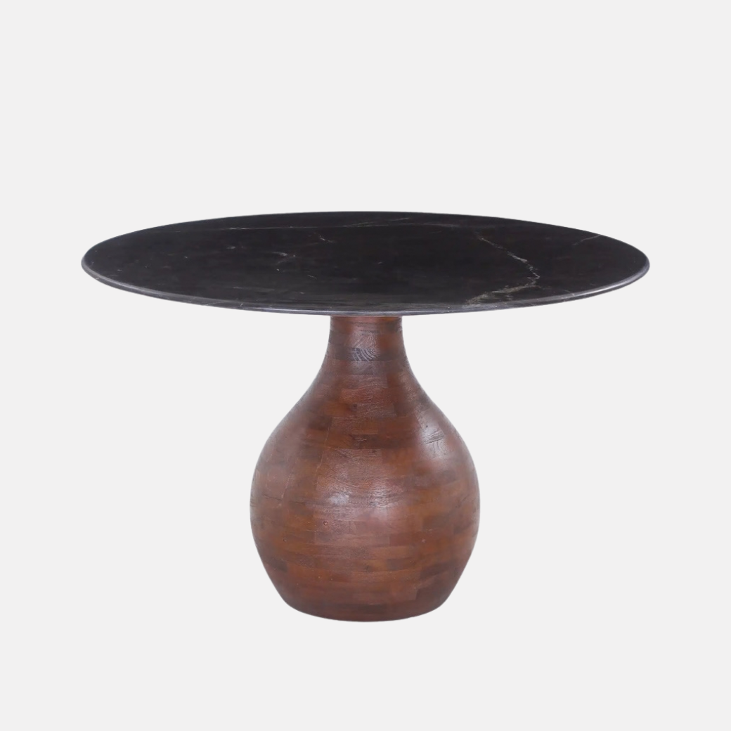 Orb Marble and Wood Round Dining Table