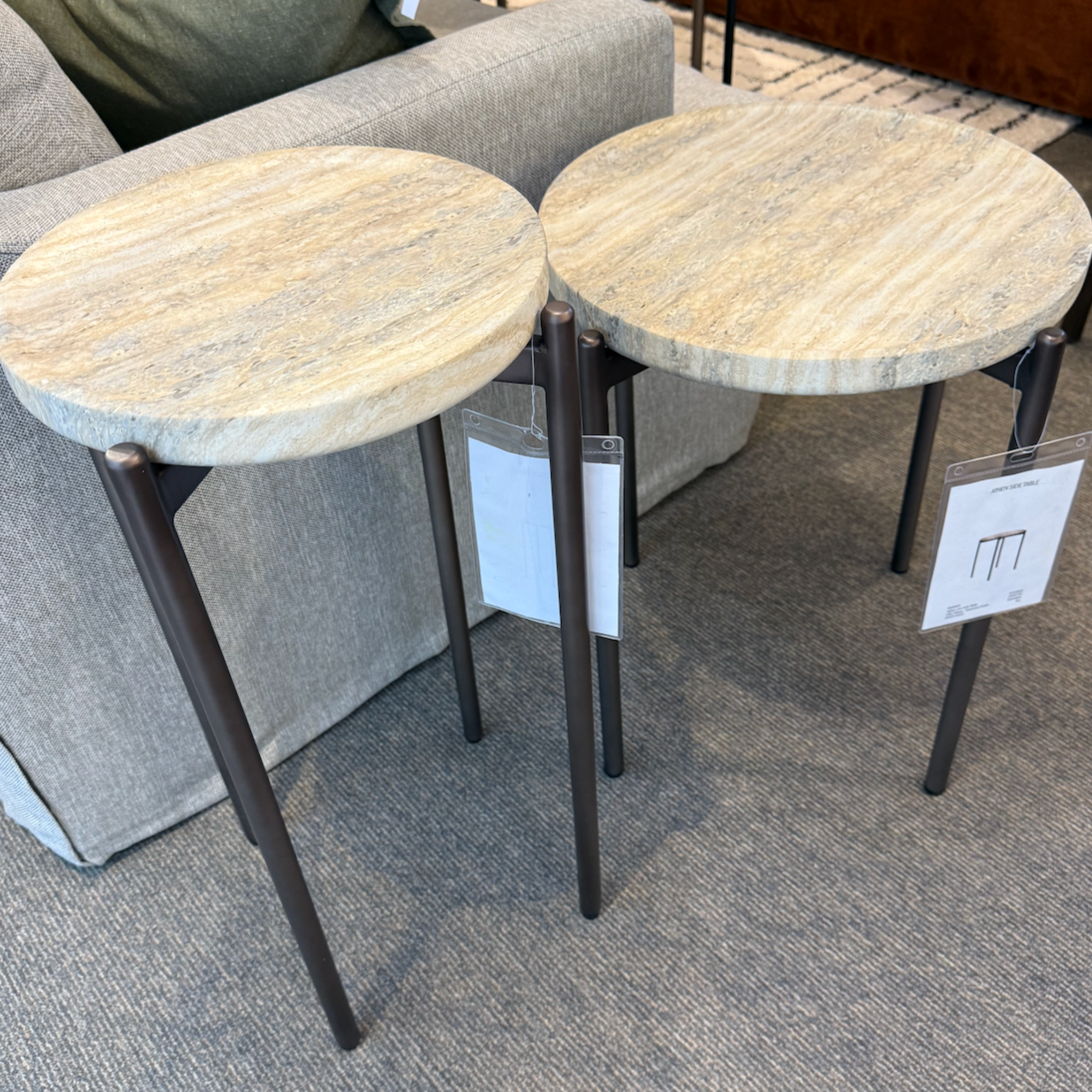 Athen Travertine Round Tall Side Table