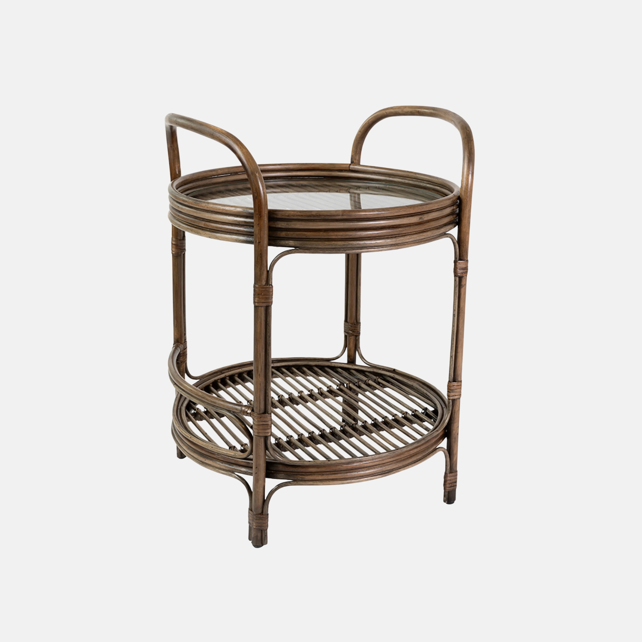 Bermuda Two Tier Side Table Walnut Rattan