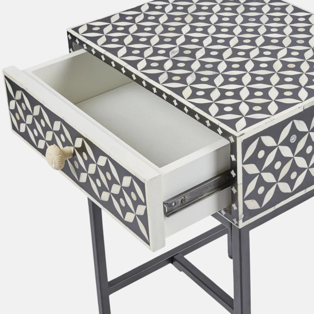 Bone Inlay Bedside Table