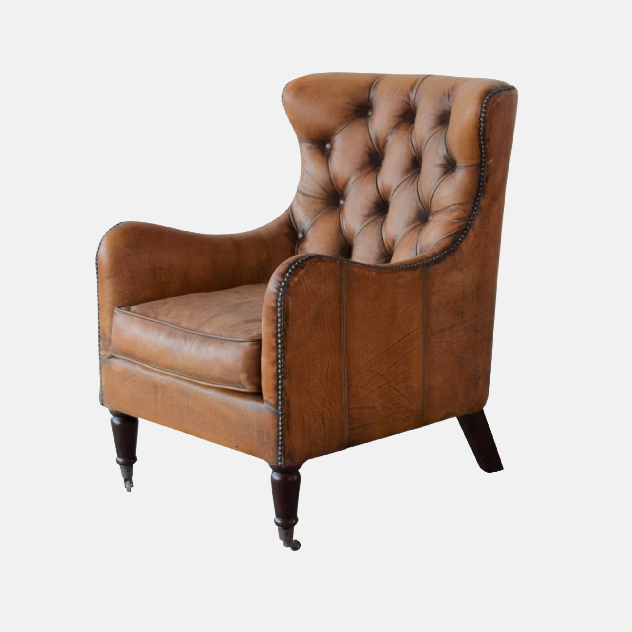 Bordeaux Buttoned Leather Armchair - Antique Brown