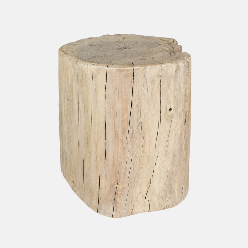 Casa Round Wooden Stool - Whitewashed