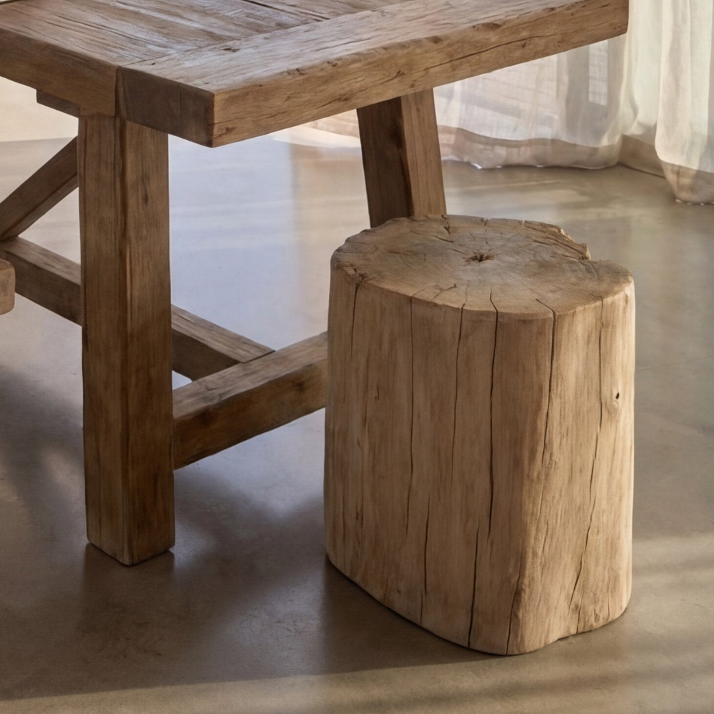 Casa Round Wooden Stool - Whitewashed