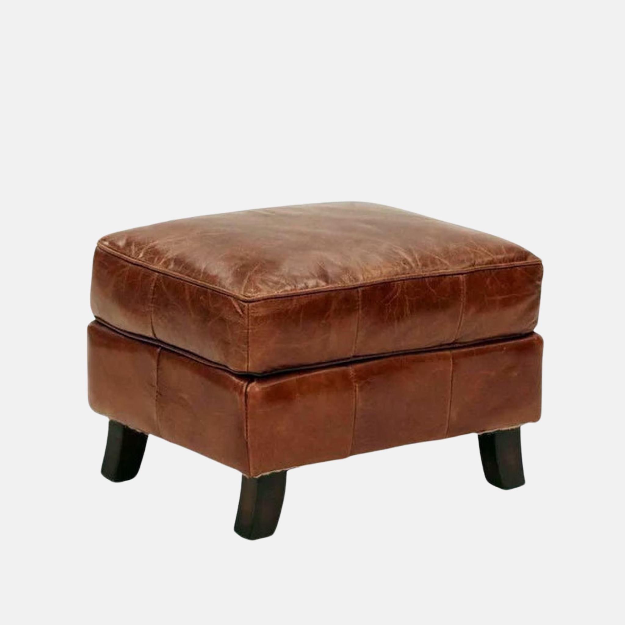 Curved Leg Leather Ottoman - Cigar