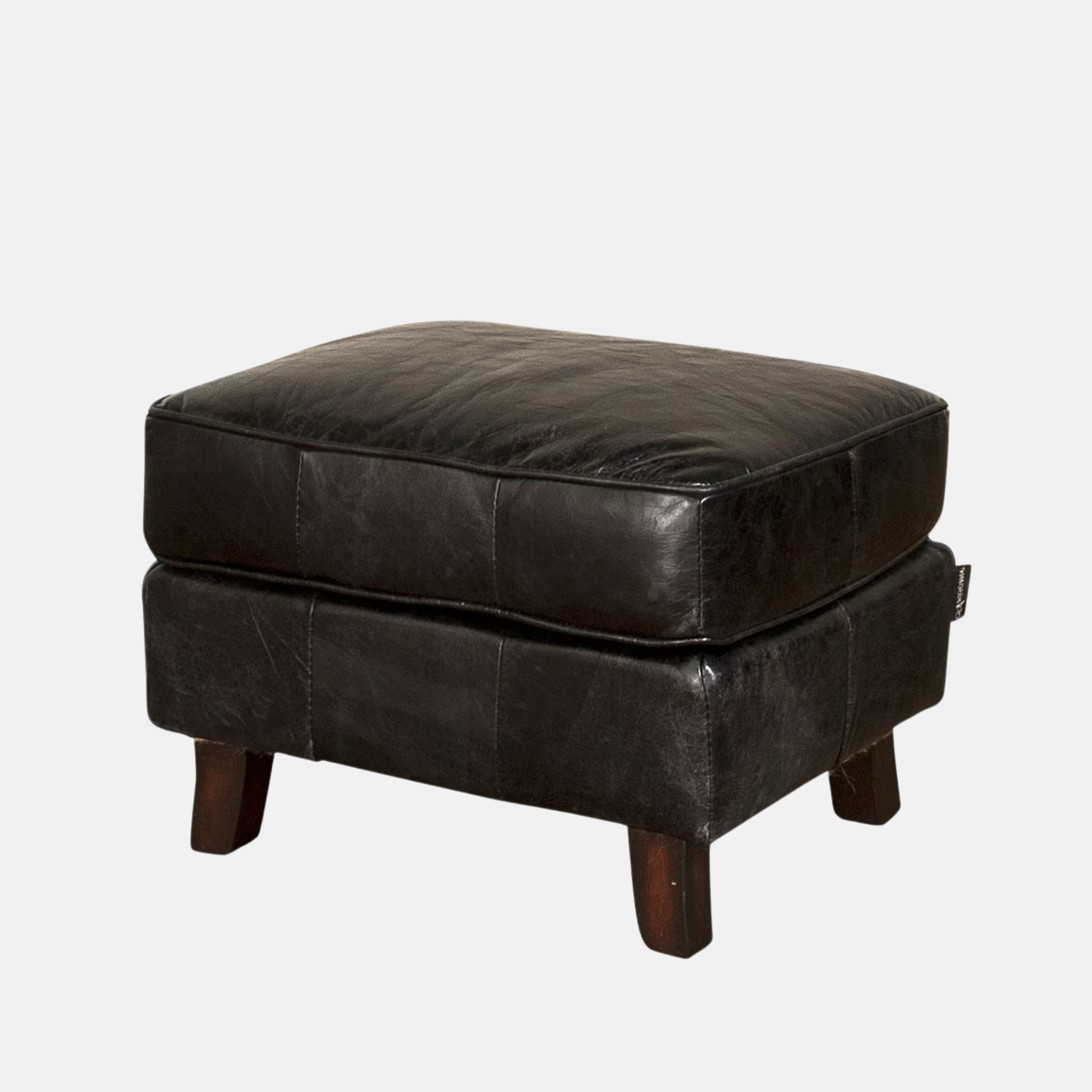 Curved Leg Leather Ottoman - Black