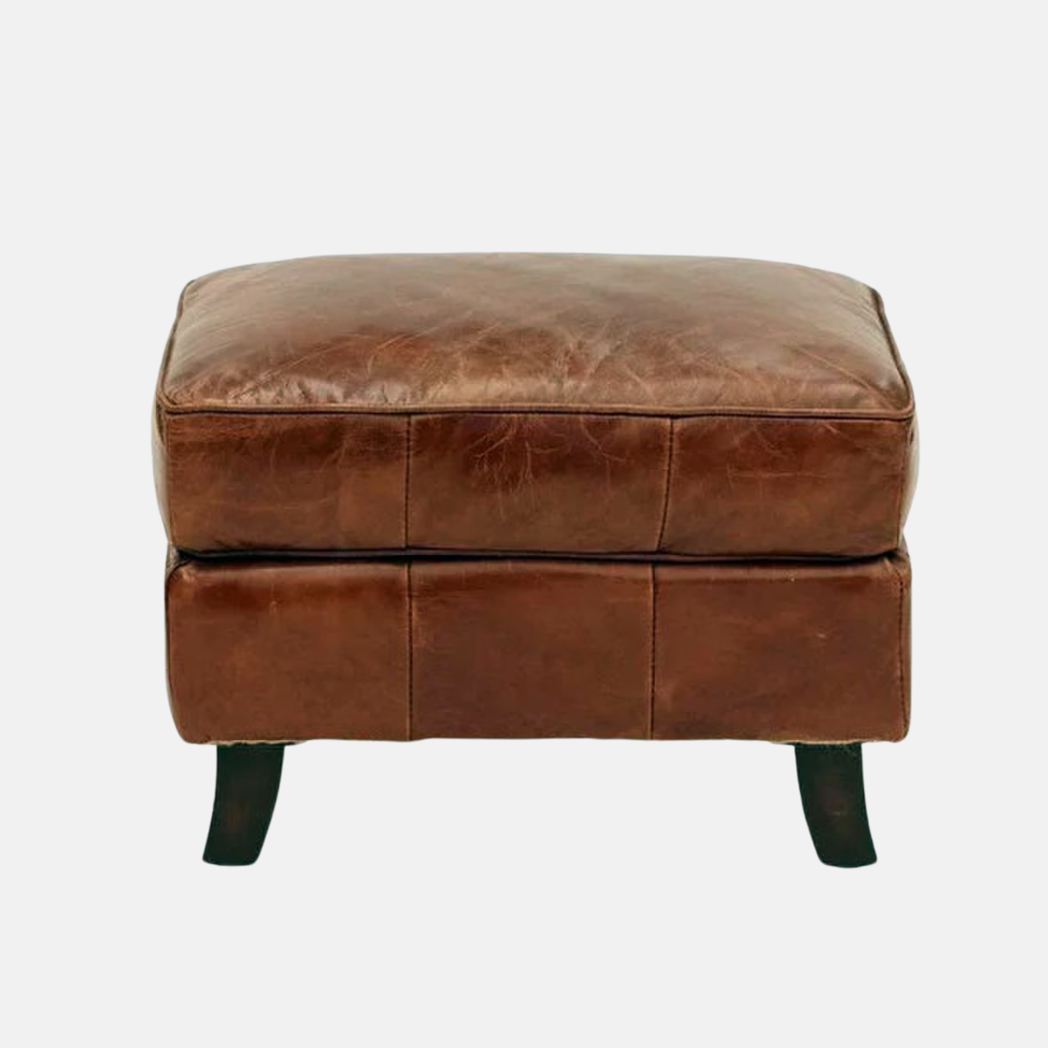 Curved Leg Leather Ottoman - Cigar