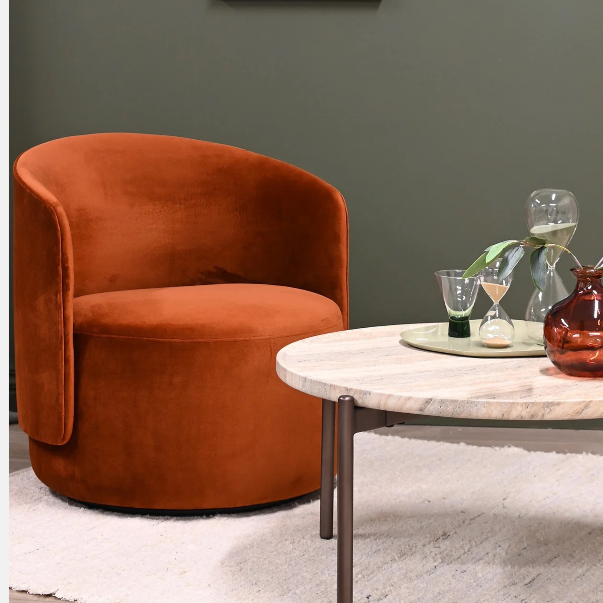 Estella Swivel Armchair - Velvet Rust