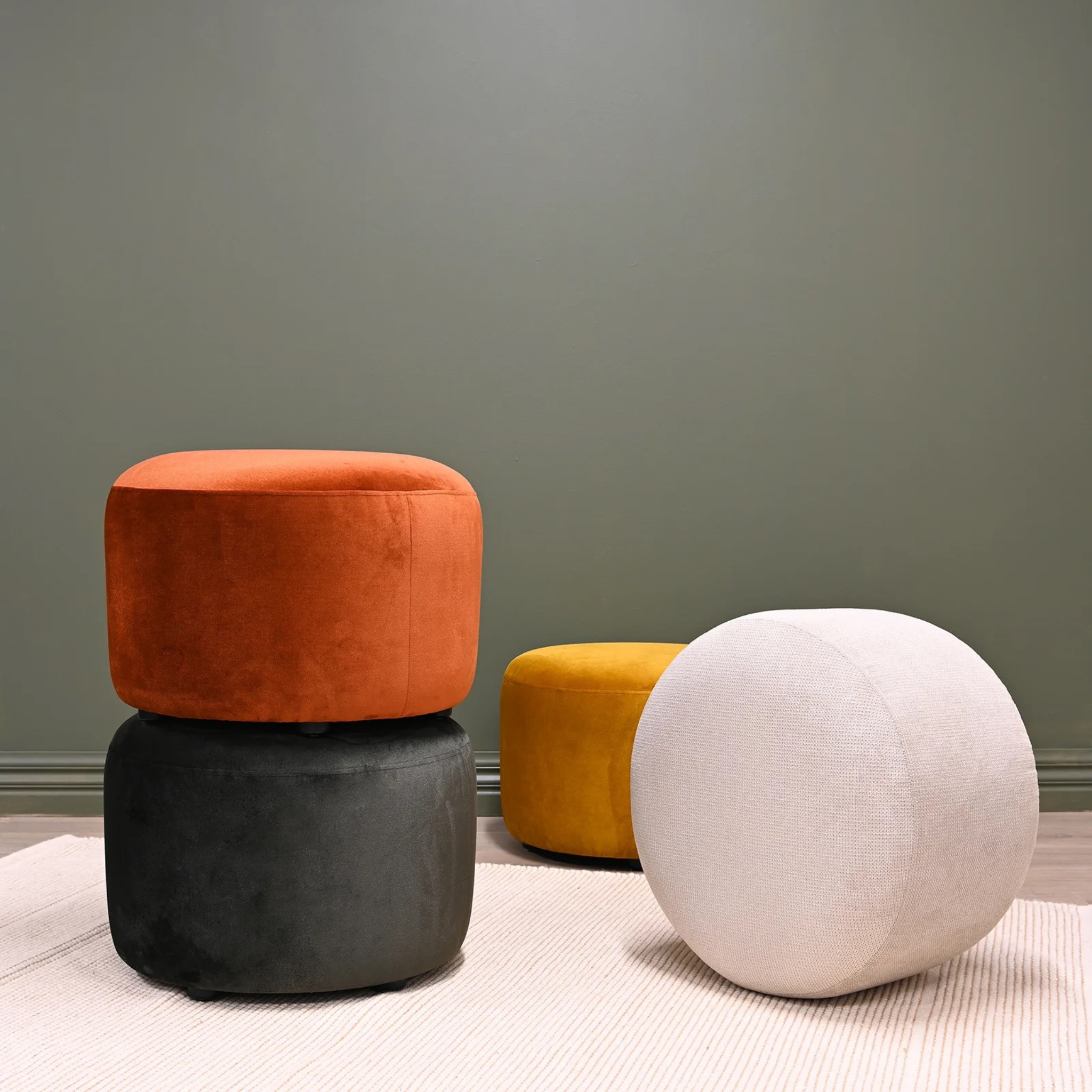 Estella Round Ottoman - Olive