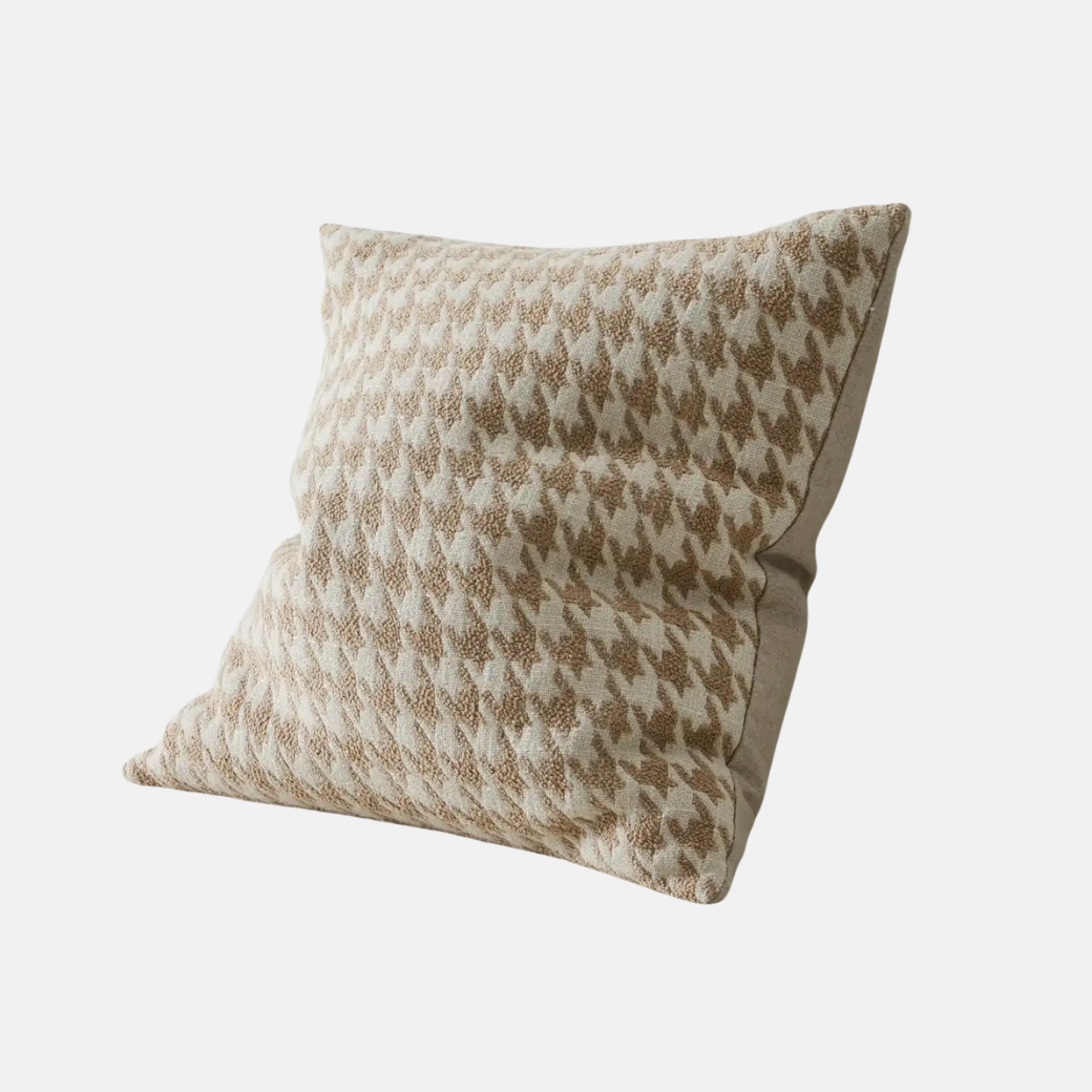 Giovanni Feather Houndstooth Cushion - Oatmeal