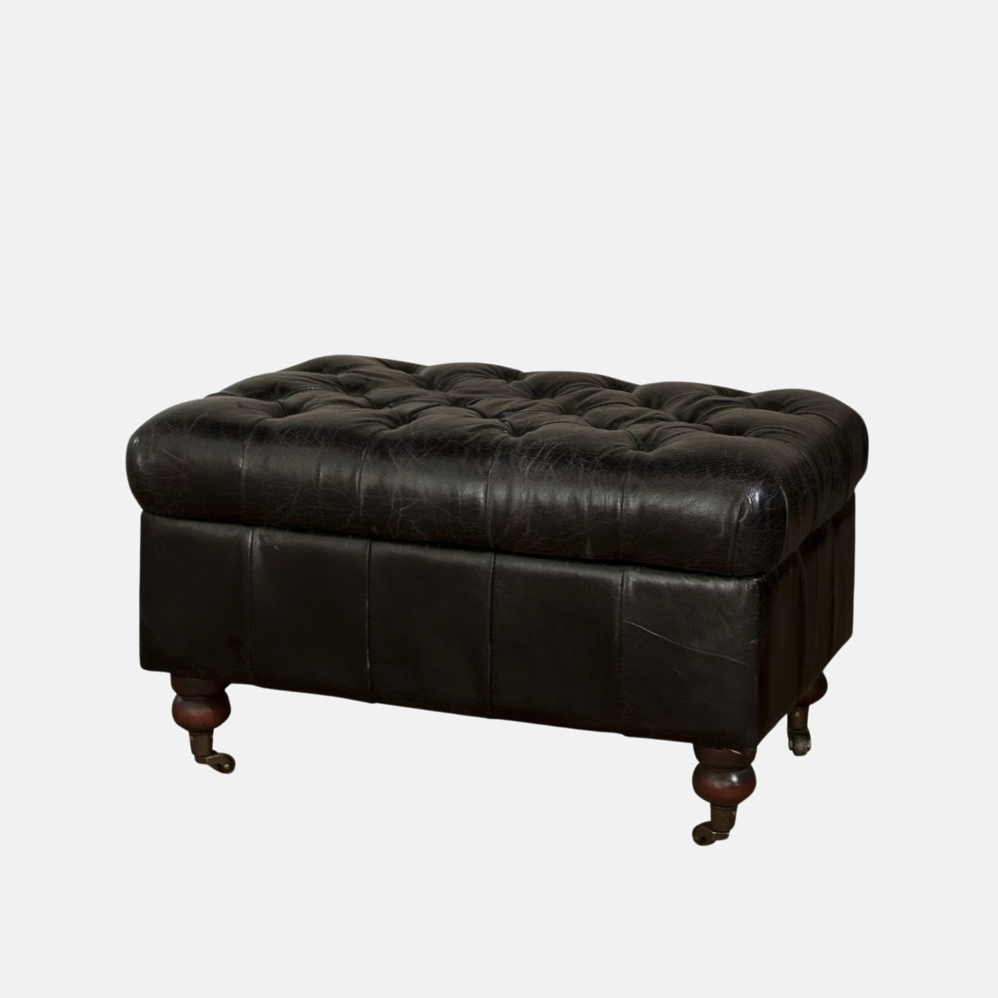 Grange Chesterfield Leather Ottoman - Black