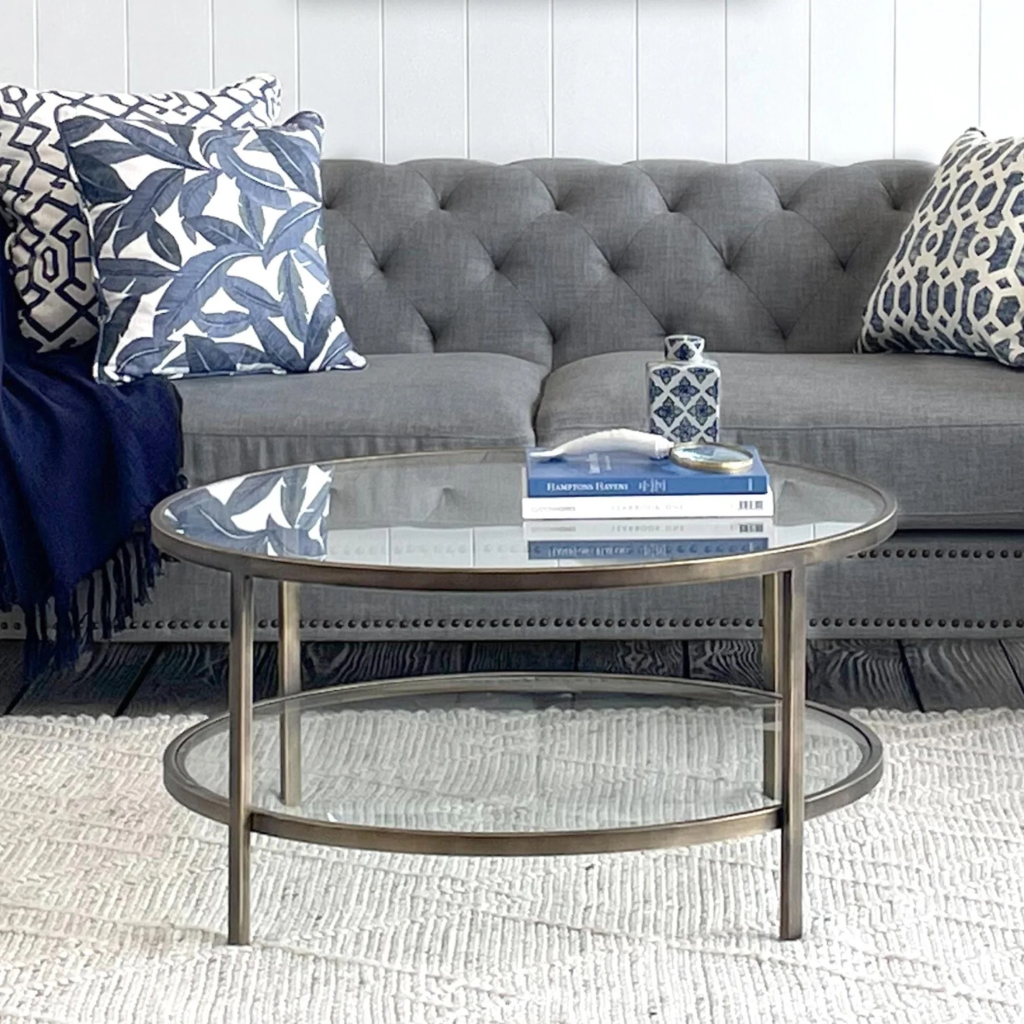 Palladium round Glass Coffee Table - Brass Frame
