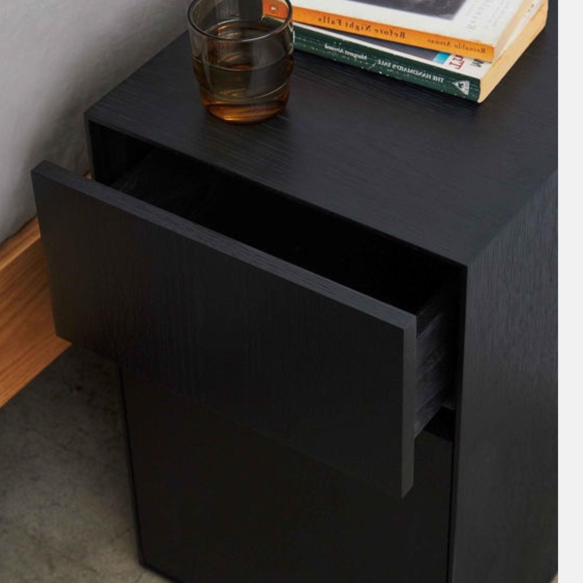 Plinth Oak Bedside Table - Black