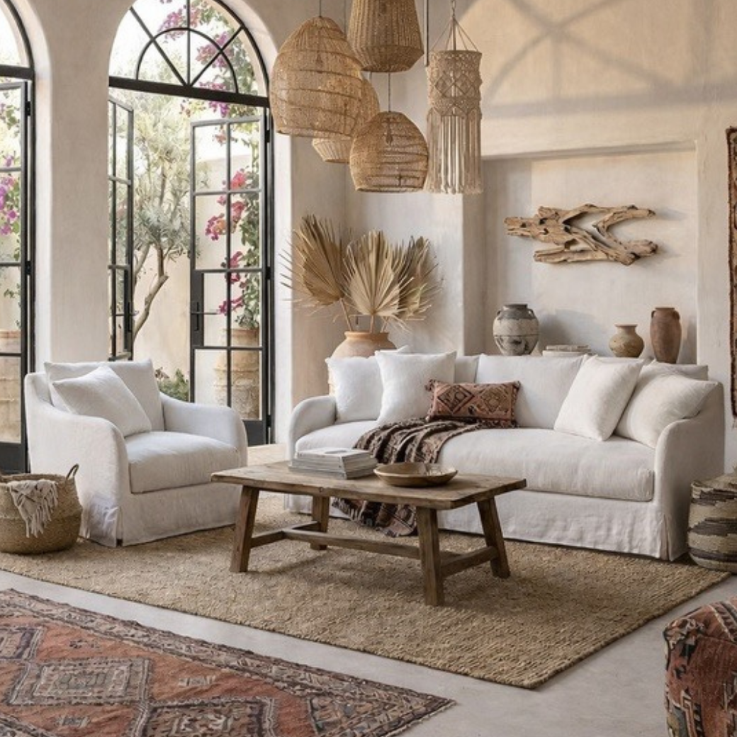 Provincial Slipcover Armchair - Salt & Pepper