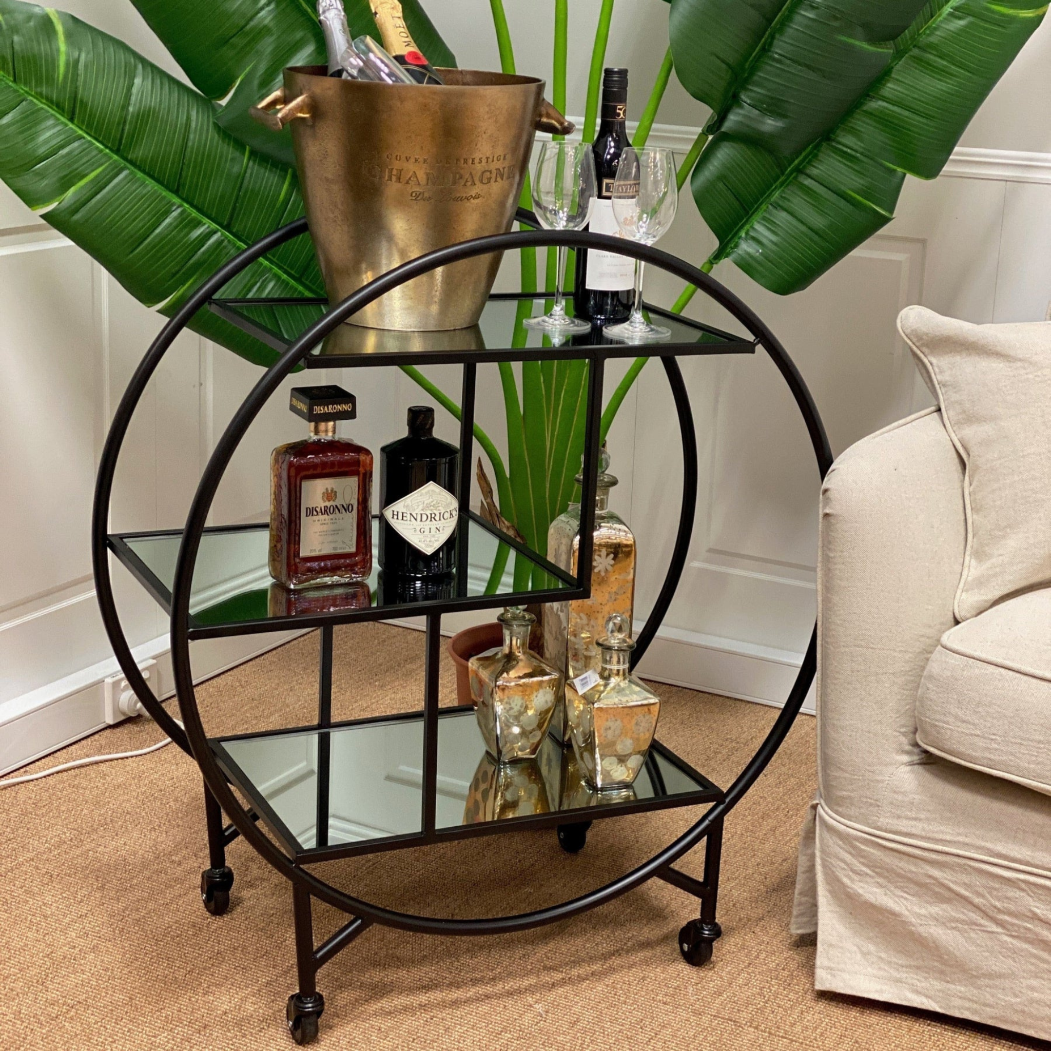 Mirrored Bar Trolley - Black