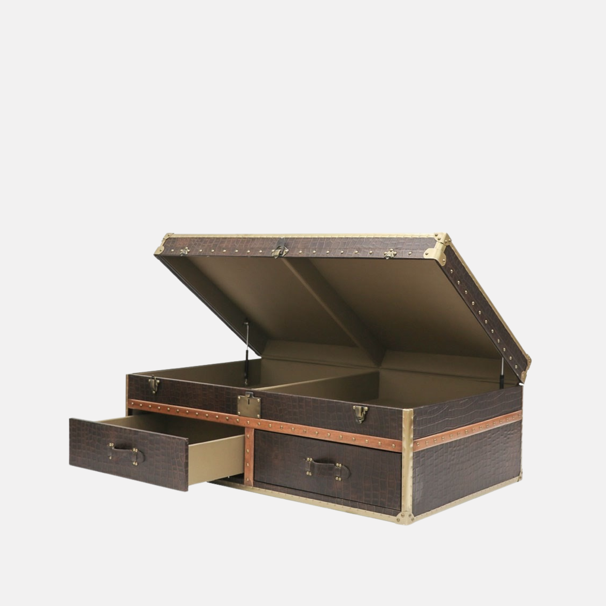 Voyager Leather Trunk Coffee Table - Brown