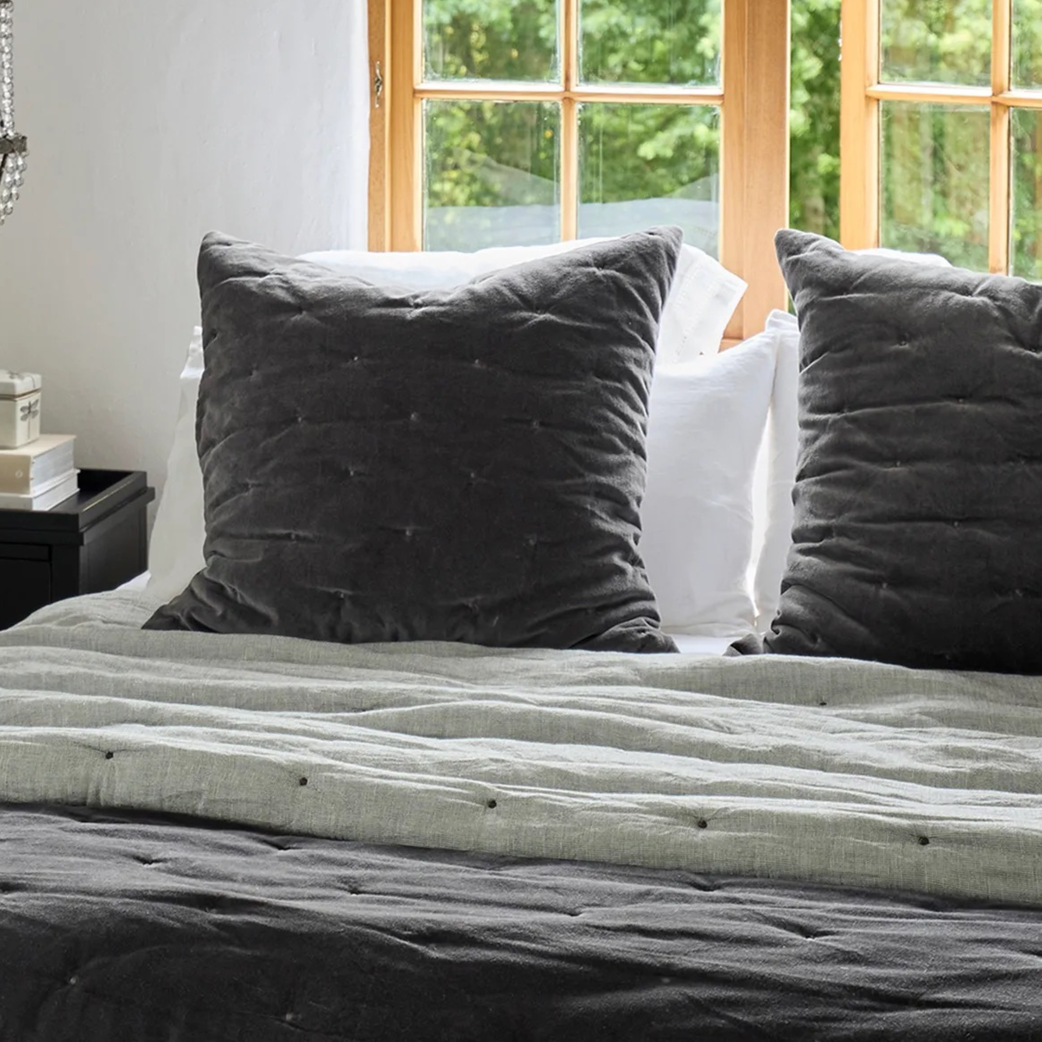 Velvet Euro Covers 2pcs - Coal