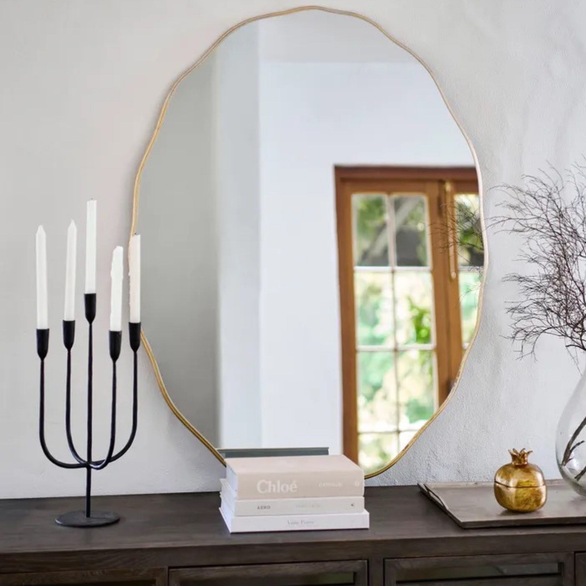 Wave Large Circle Mirror - Brass