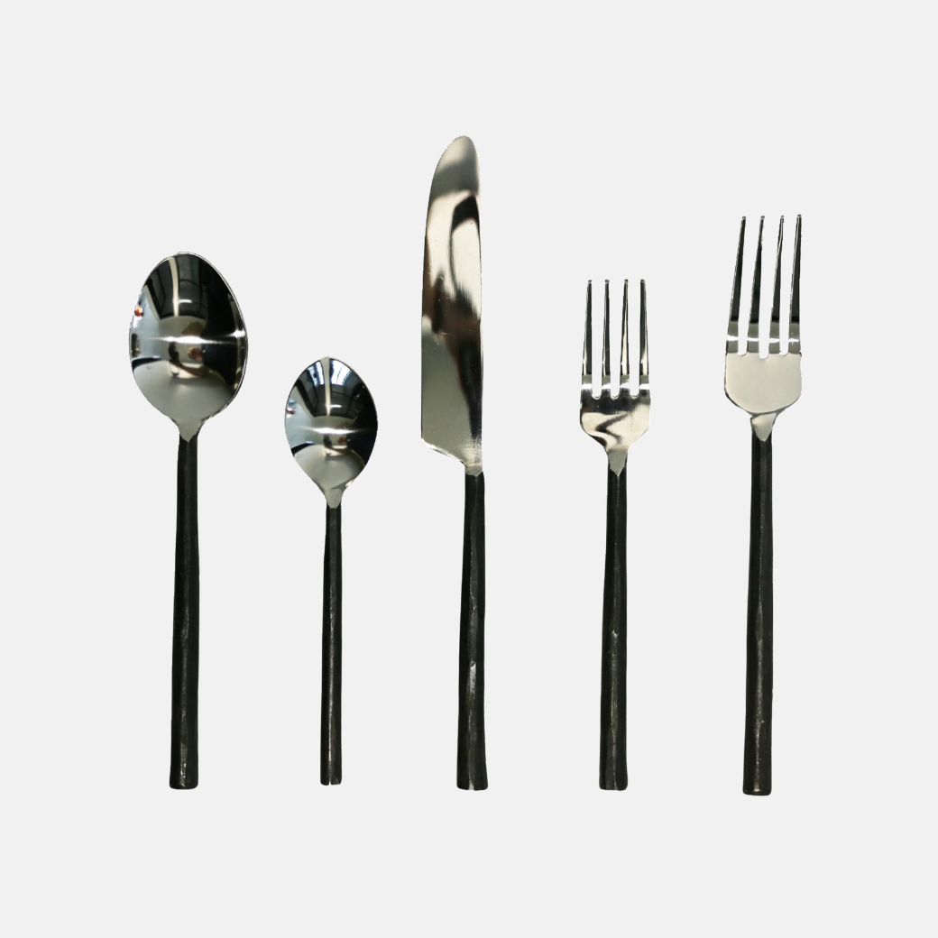 SET OF 8 BURNISHED BLACK & STAINLESS STEEL CUTLERY SET