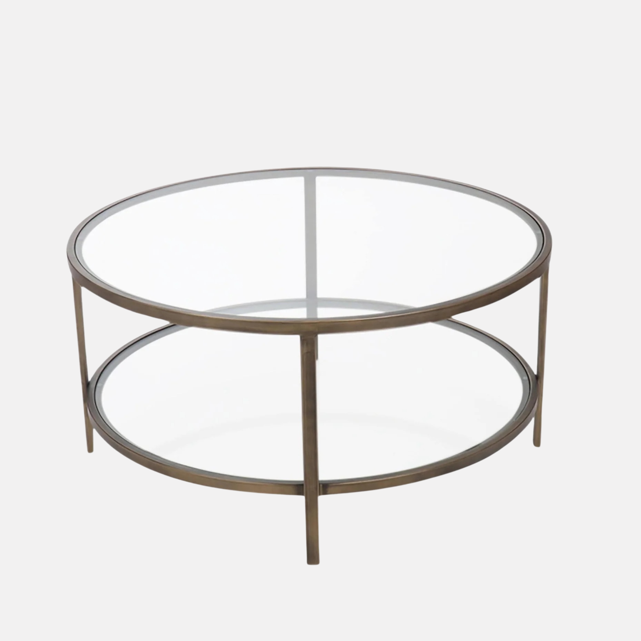 Palladium round Glass Coffee Table - Brass Frame
