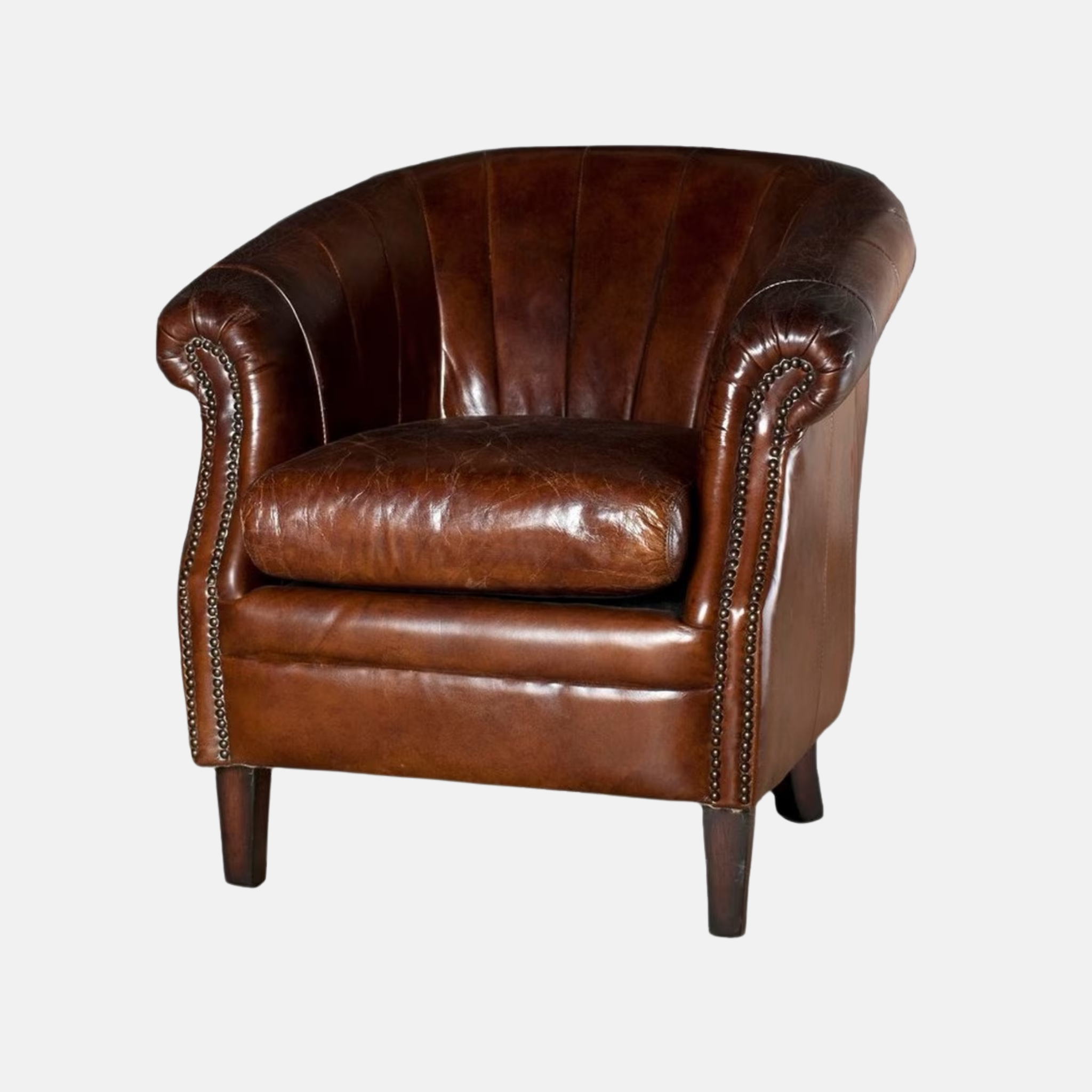 Roosevelt Leather Tub Armchair - Cigar Brown