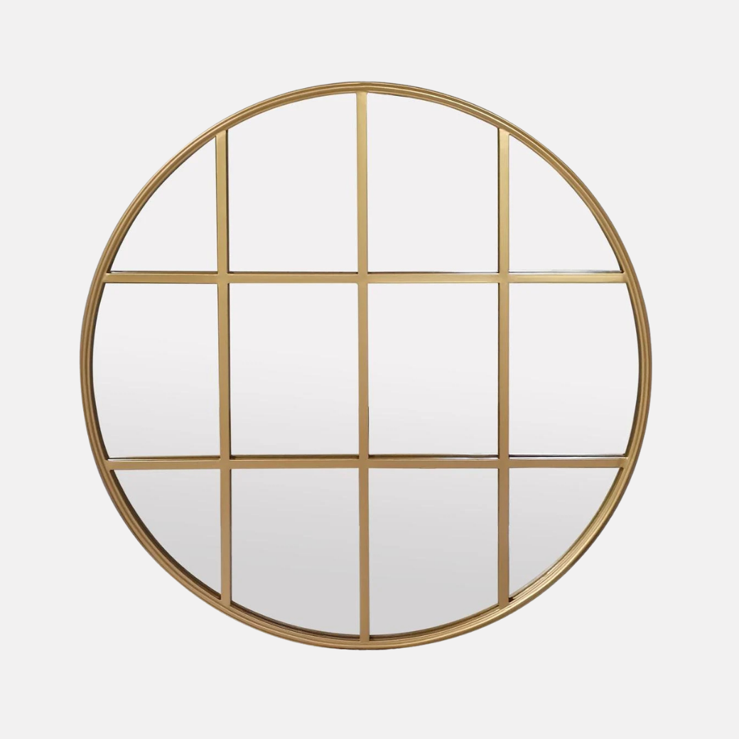 Amelia Gold Rimmed Round Paned Mirror