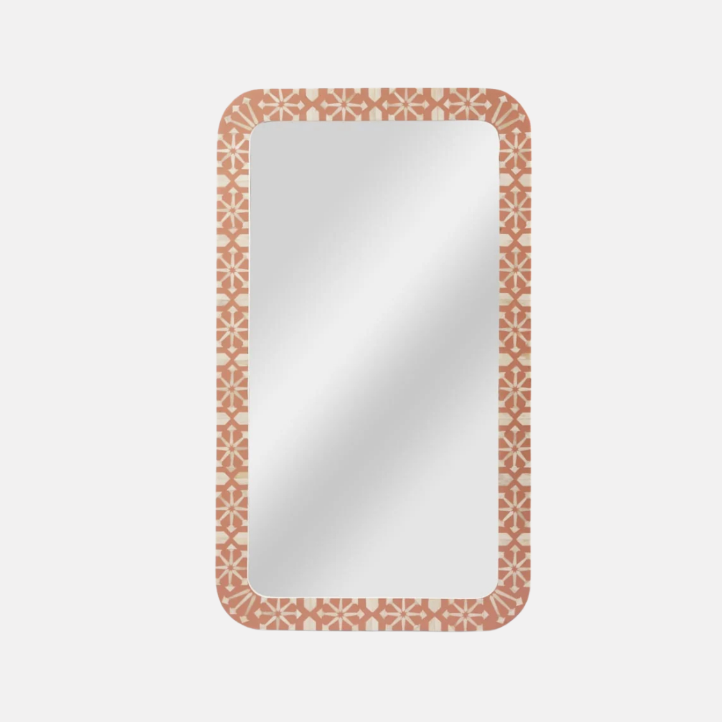 Adina Bone Inlay Mirror - Peach/White