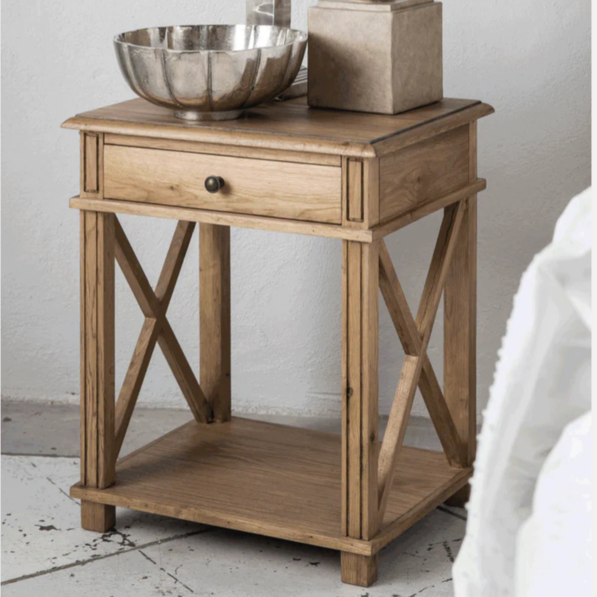 Villa Oak French Bedside - Natural