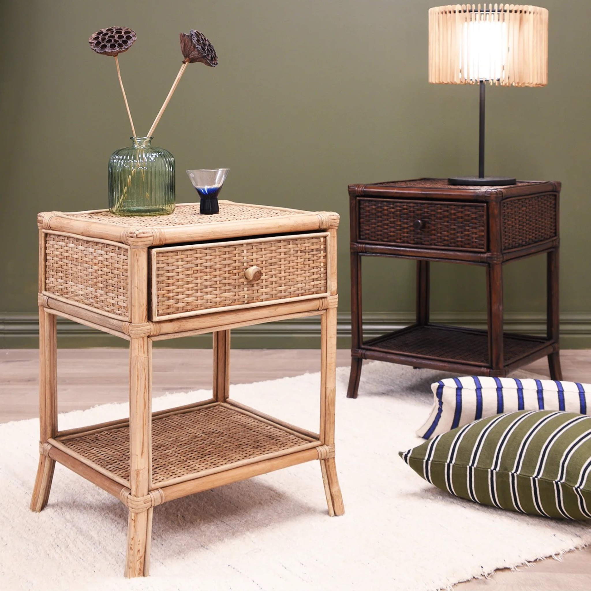 Plantation Rattan Bedside Table - Chocolate