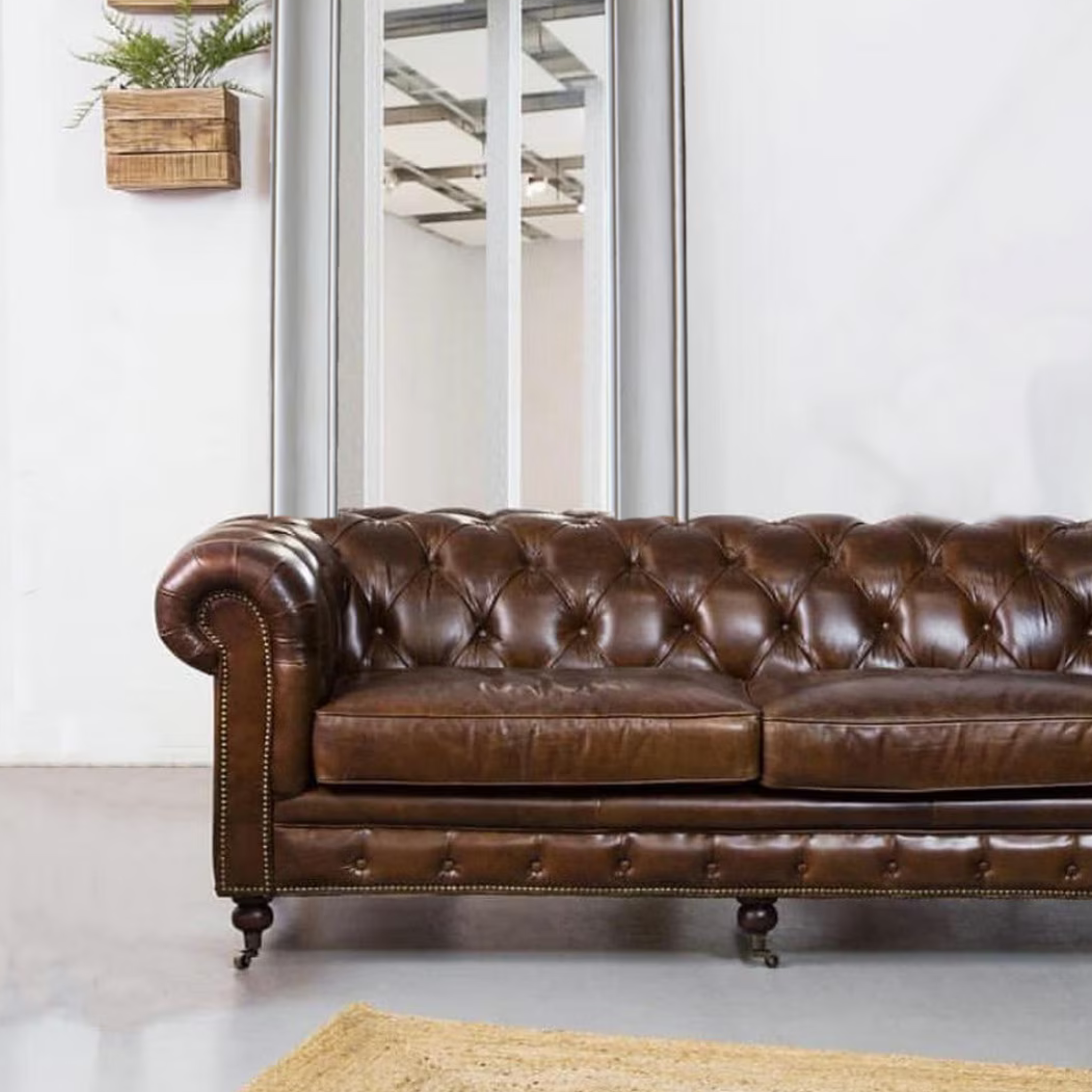 Grange Chesterfield Leather Sofa - Vintage Cigar