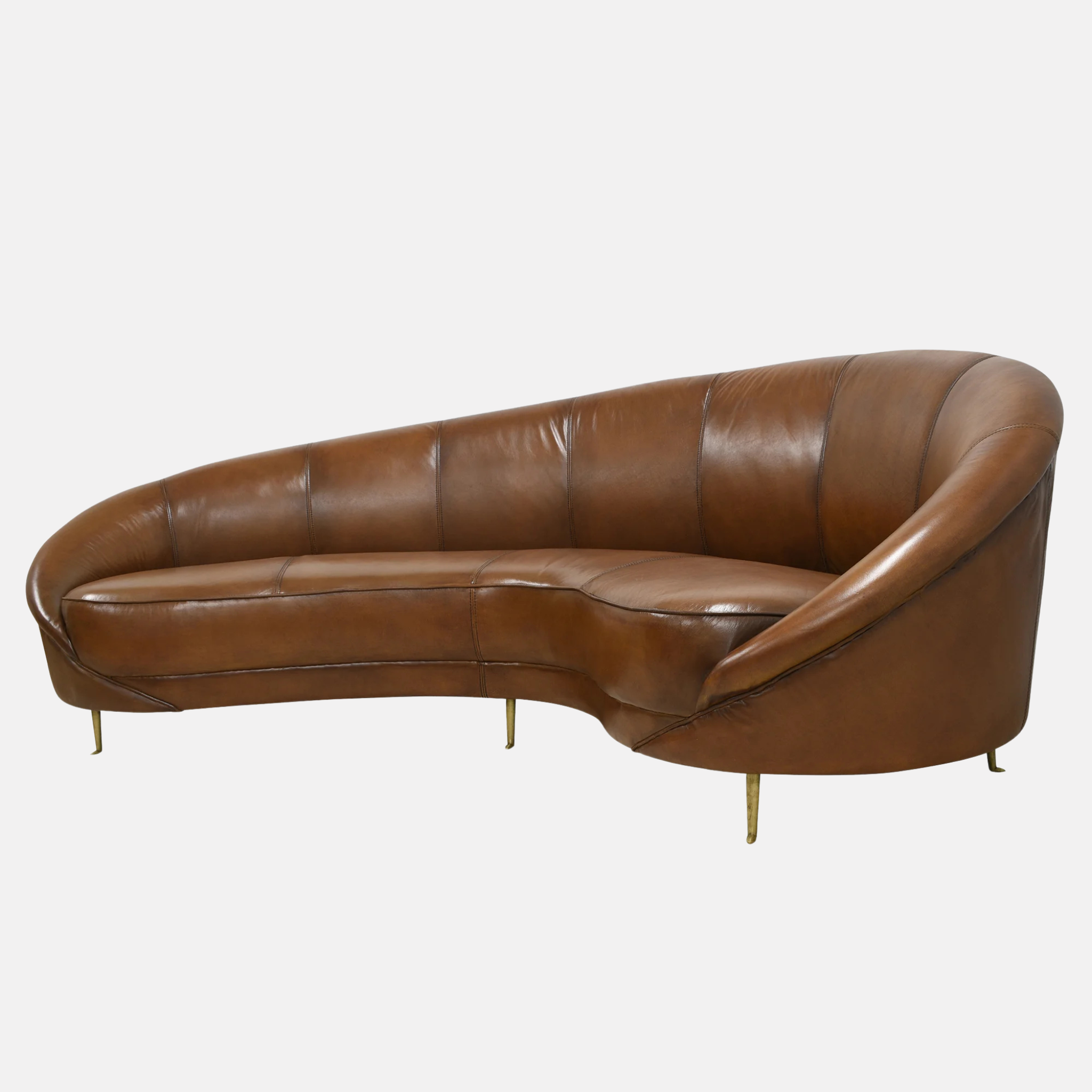 Jane Curved Leather Sofa - Brown
