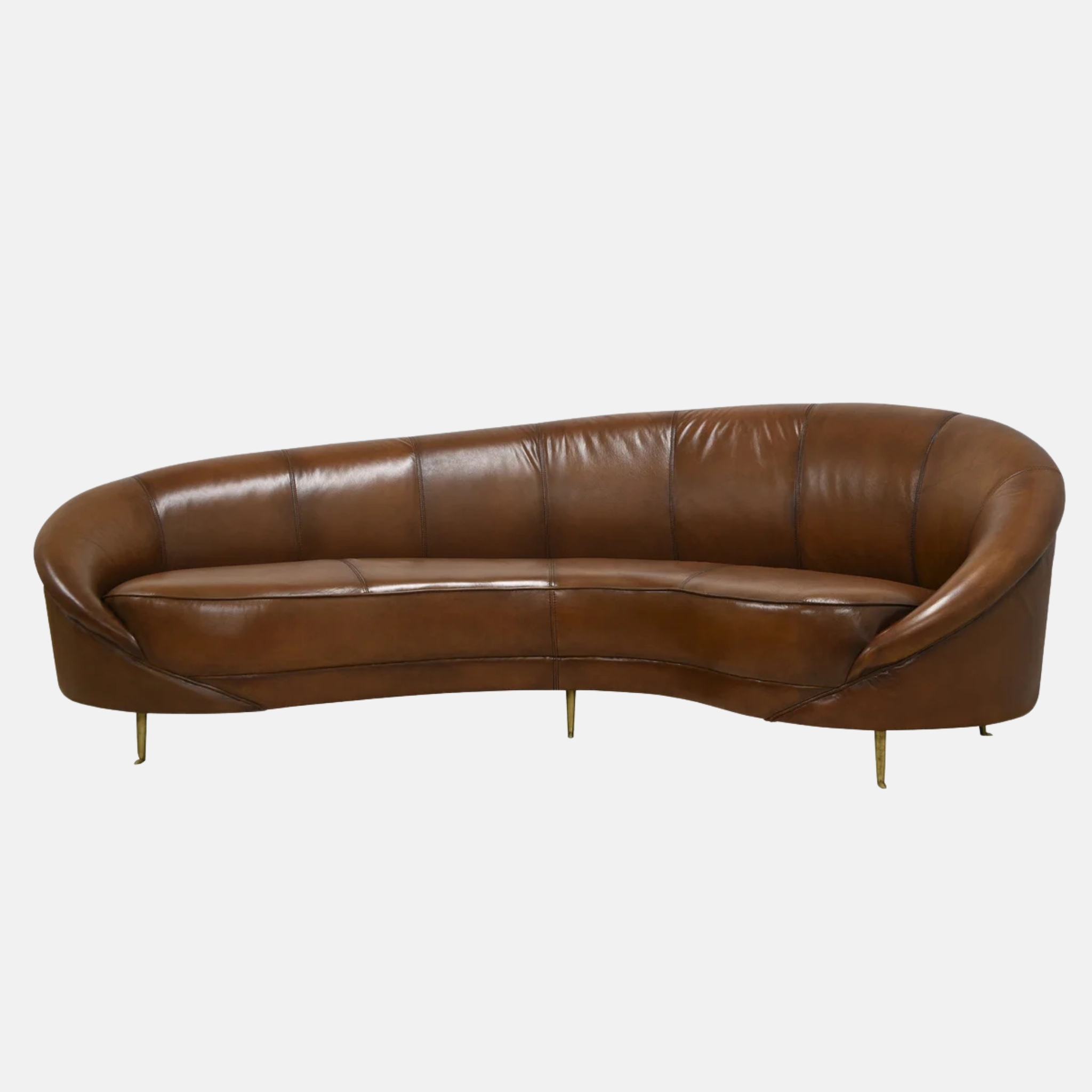 Jane Curved Leather Sofa - Brown