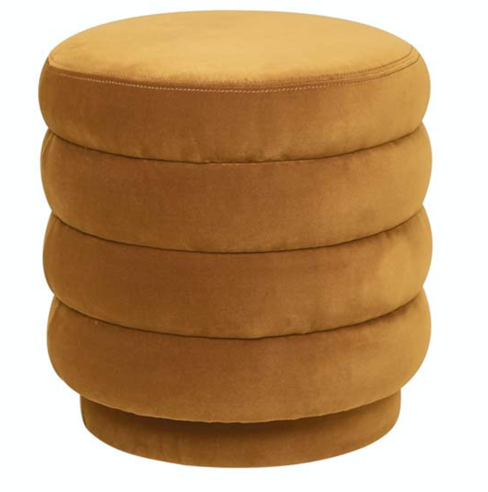 Kennedy Round Ribbed Ottoman - Toffee Velvet