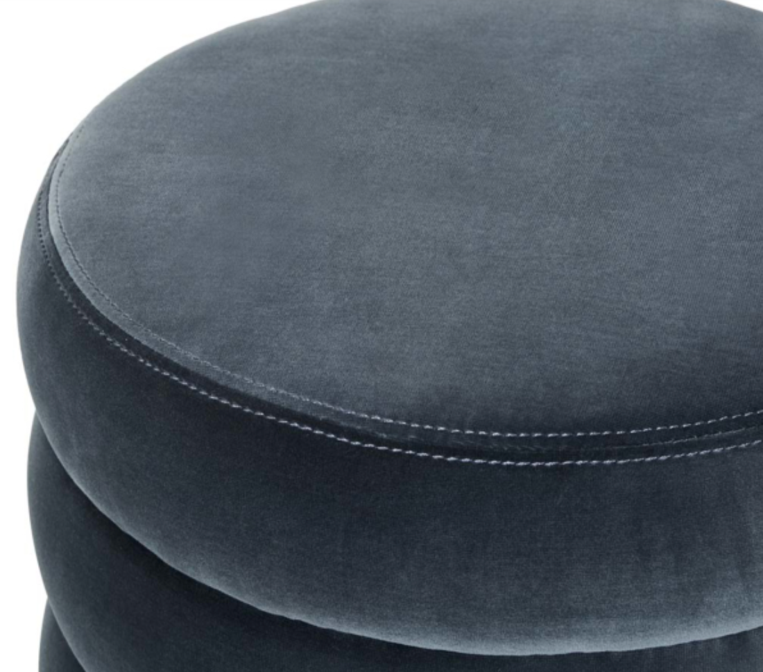 Kennedy Round Ribbed Ottoman - Slate Blue Velvet