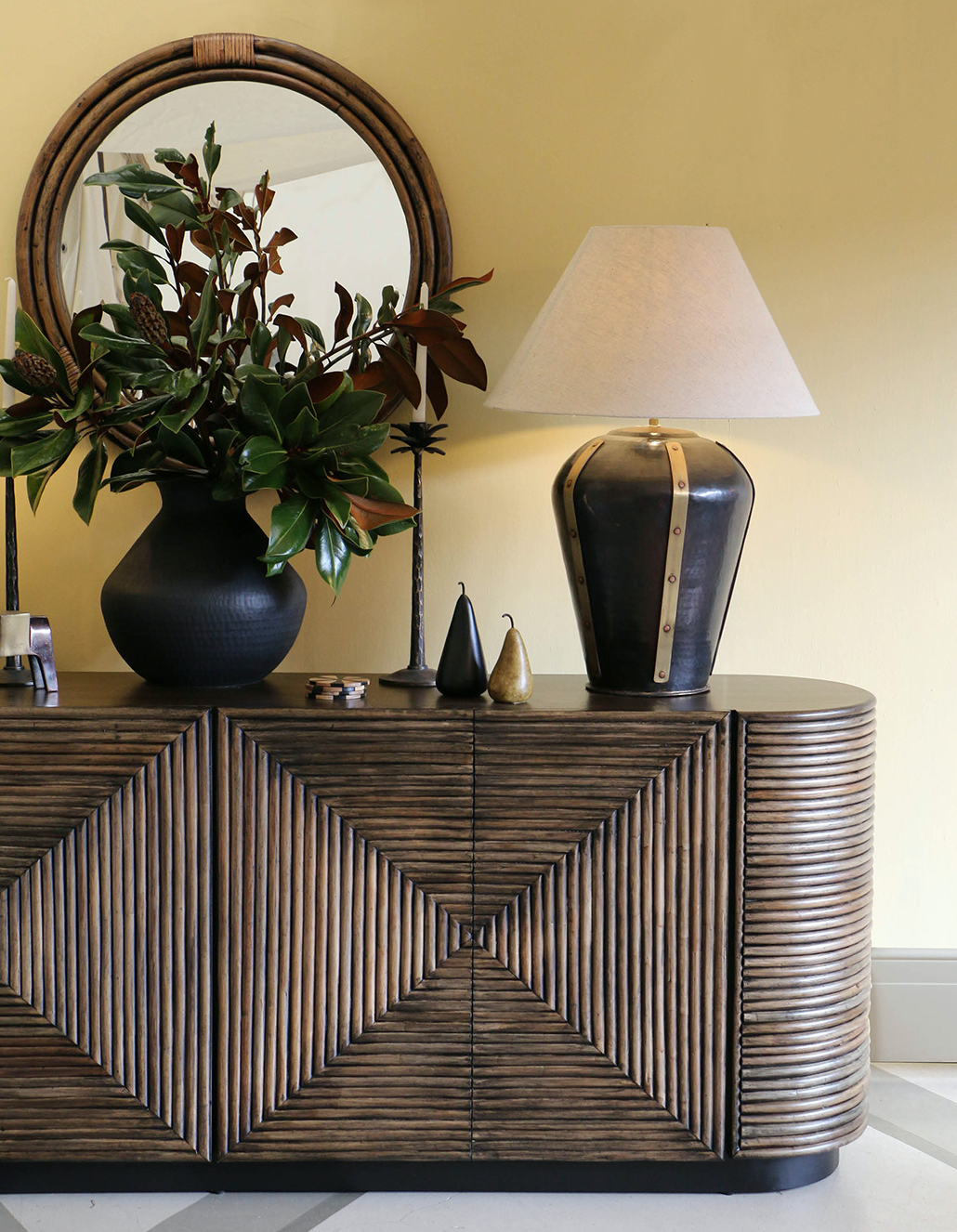 Bermuda Round Rattan Mirror - Walnut