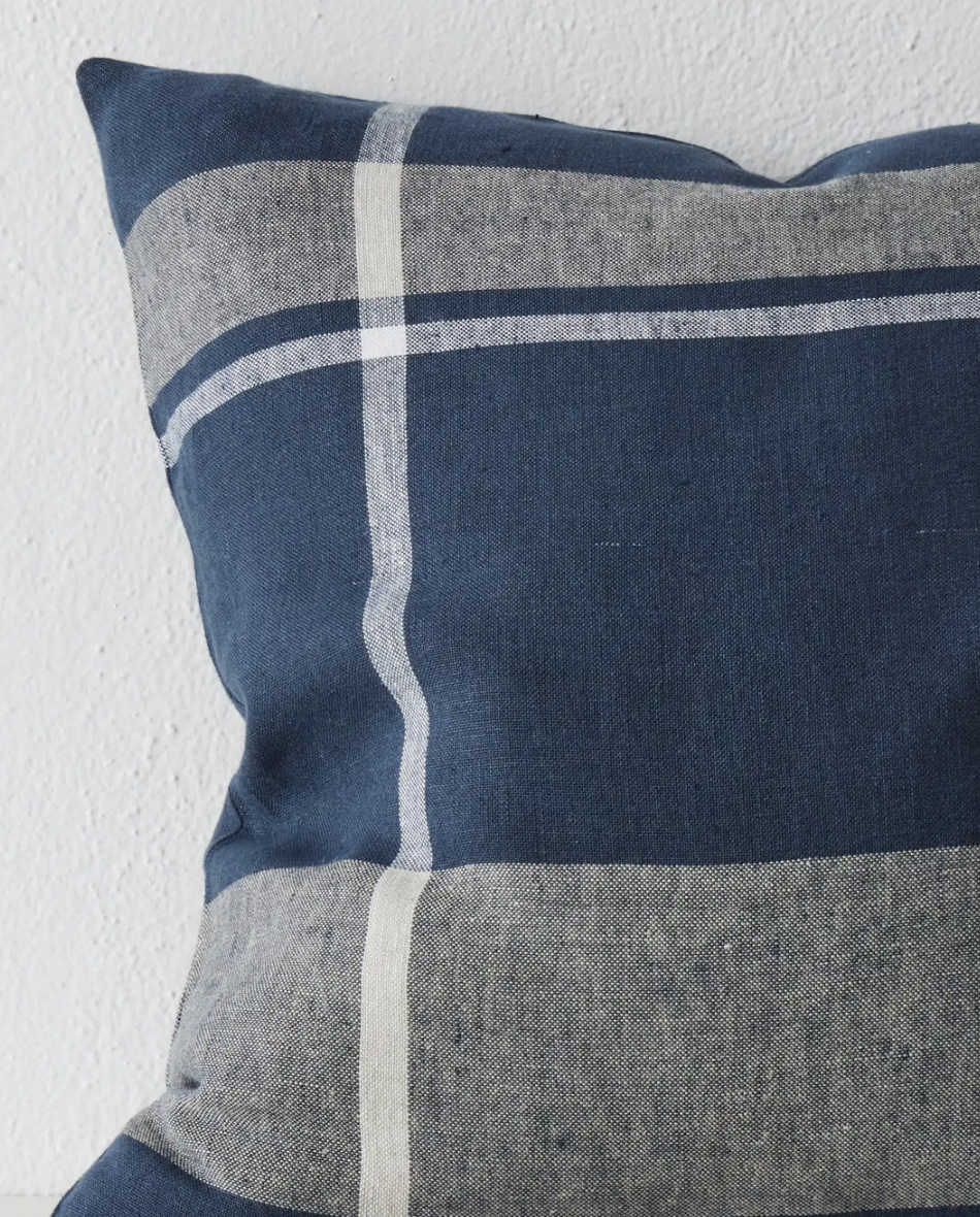 Dante Feather Filled Check Cushion - Denim
