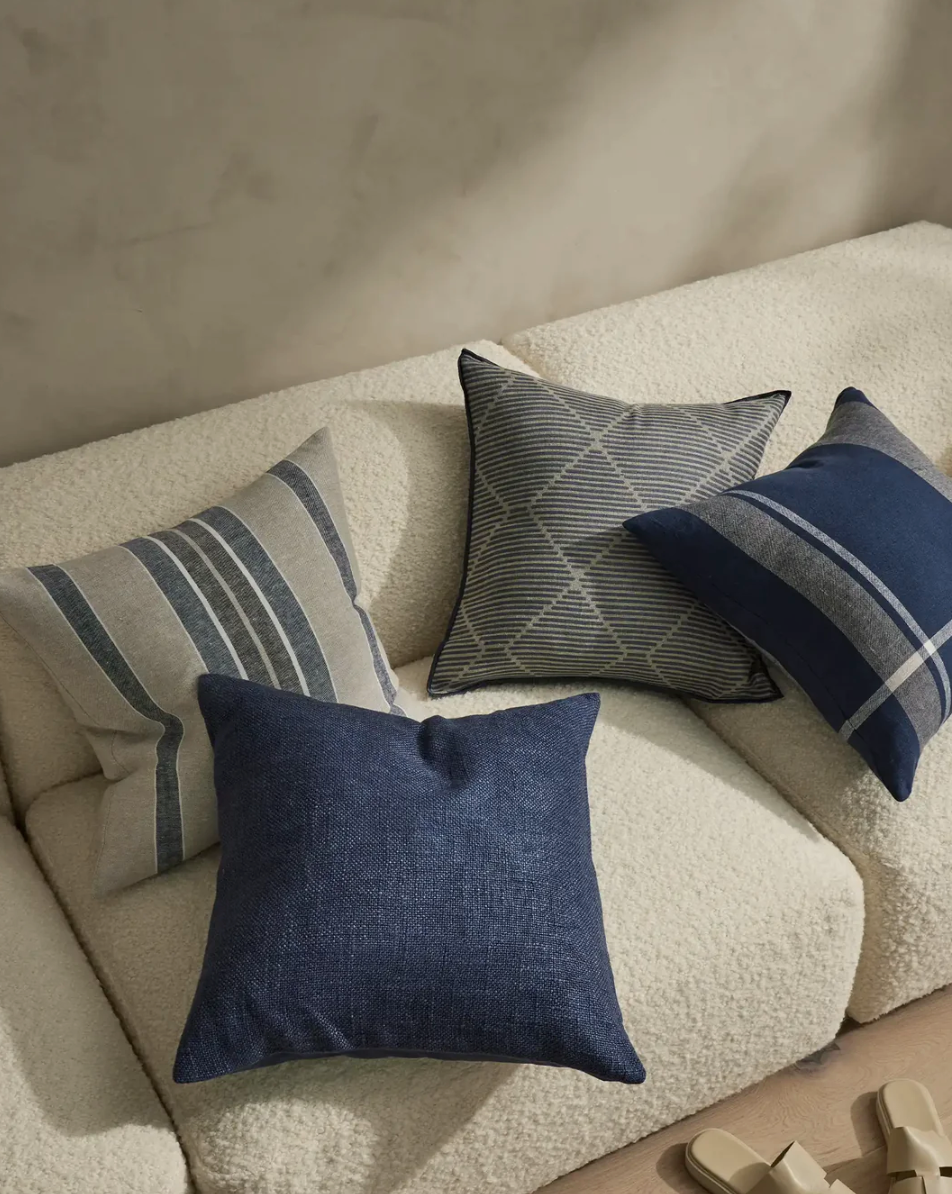 Dante Feather Filled Check Cushion - Denim