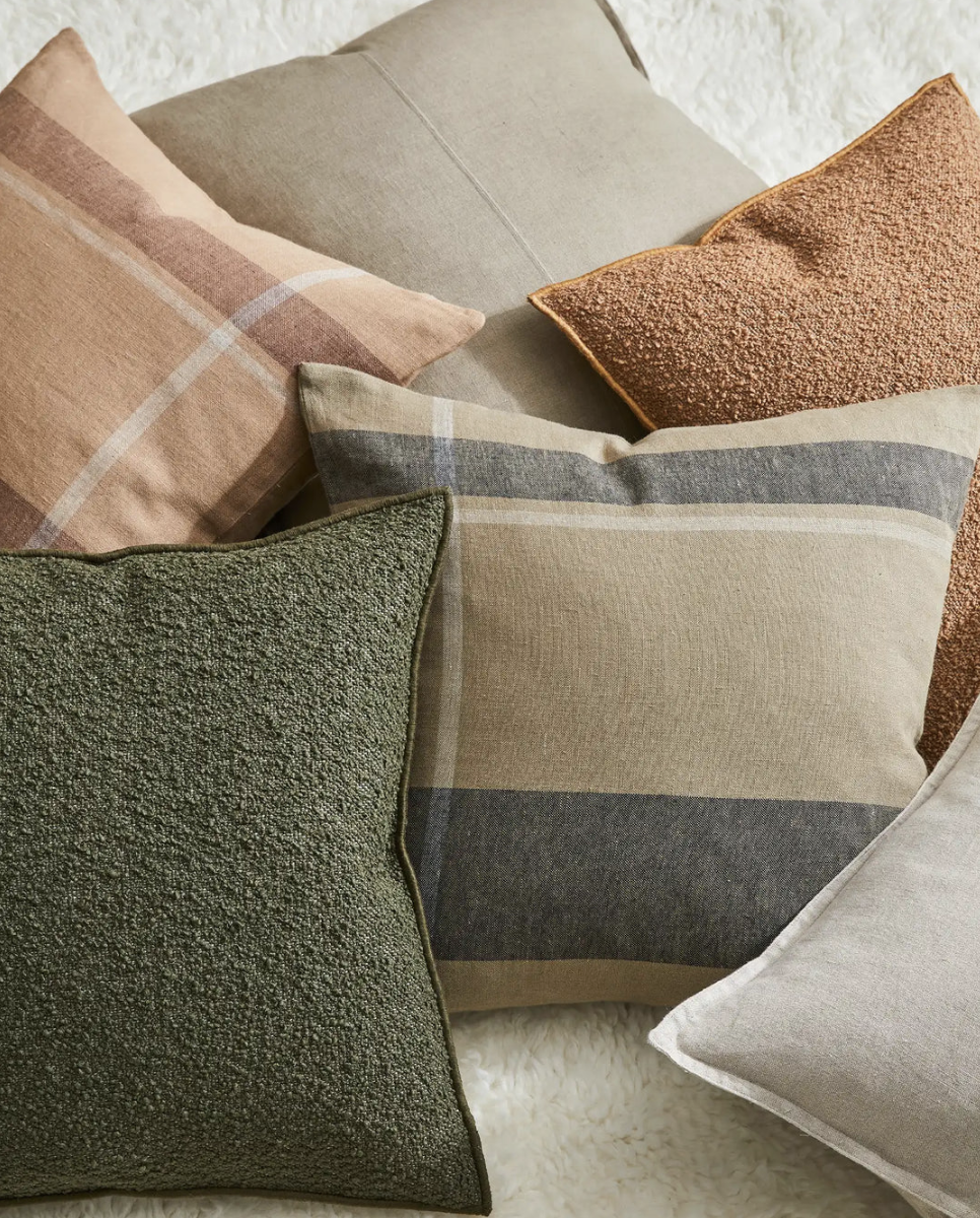 Dante Feather Filled Check Cushion - Caper