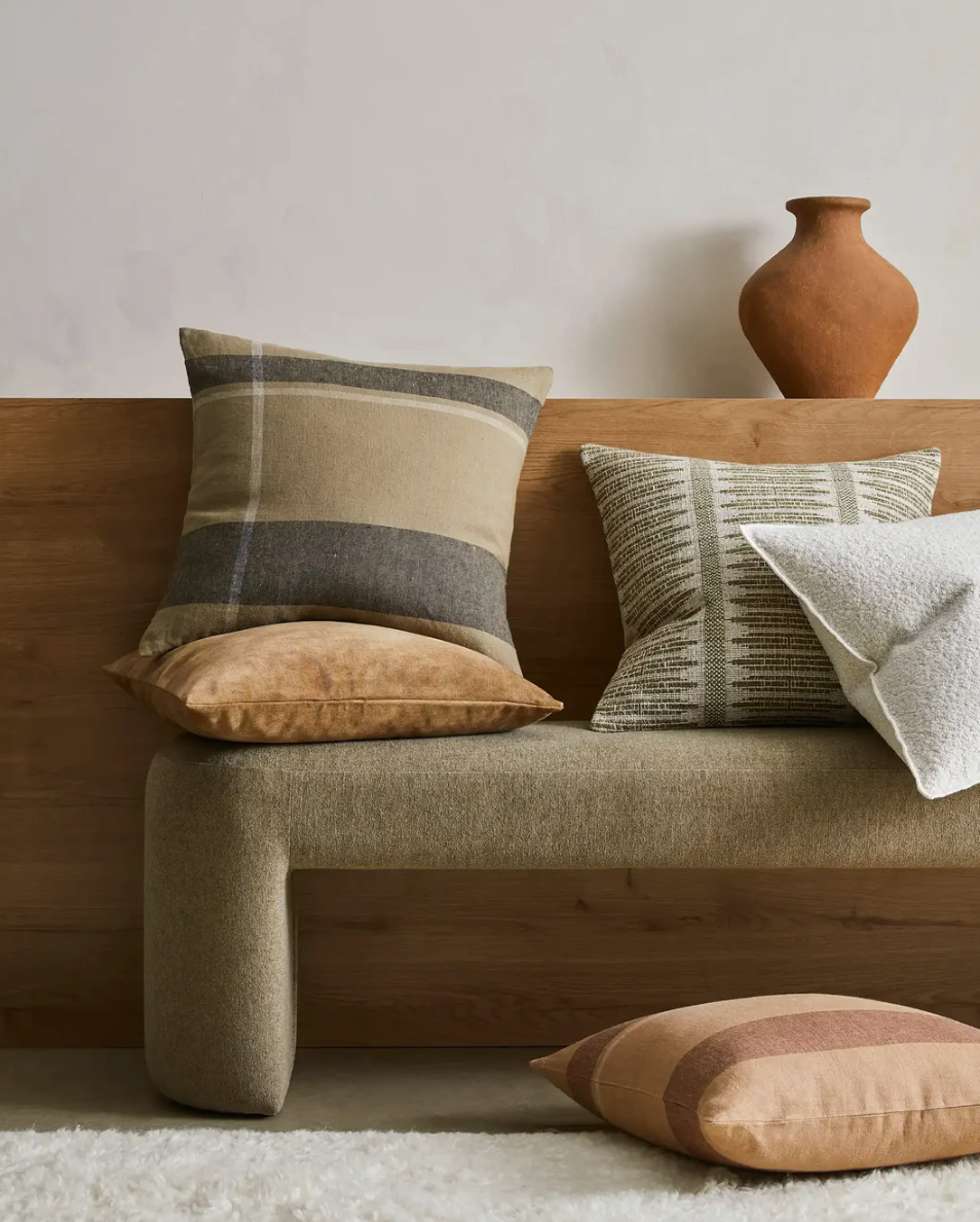 Dante Feather Filled Check Cushion - Caper