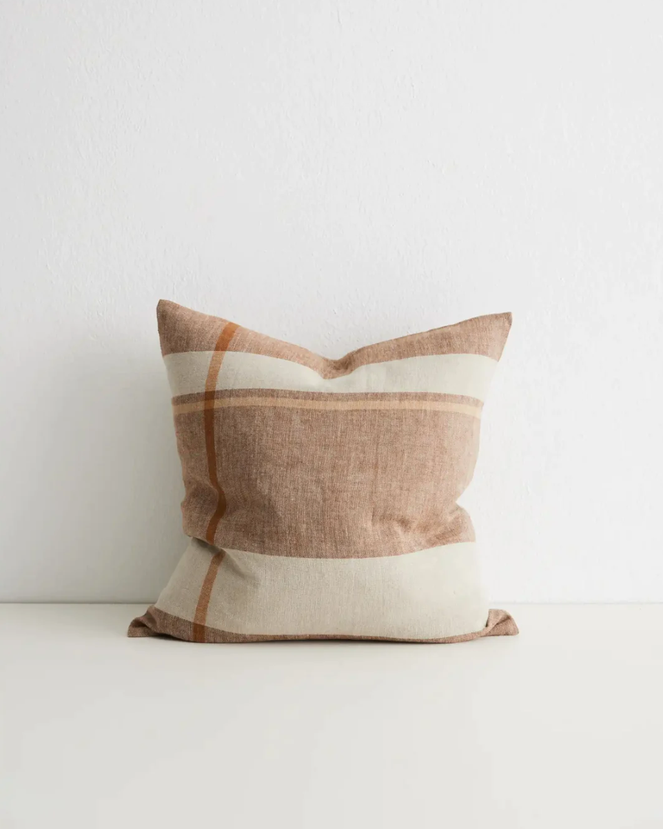 Dante Feather Filled Check Cushion - Tobacco