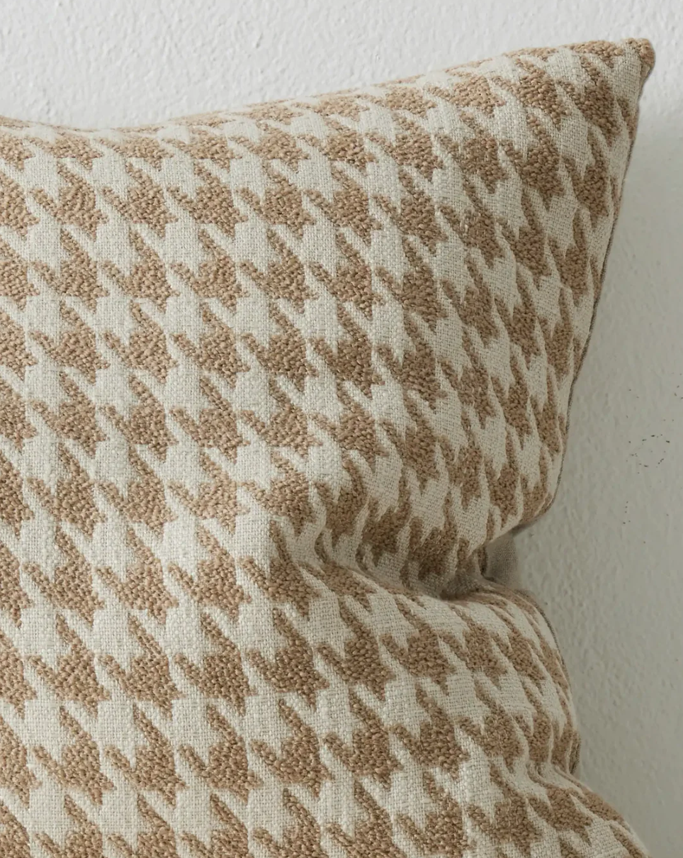 Giovanni Feather Houndstooth Cushion - Oatmeal