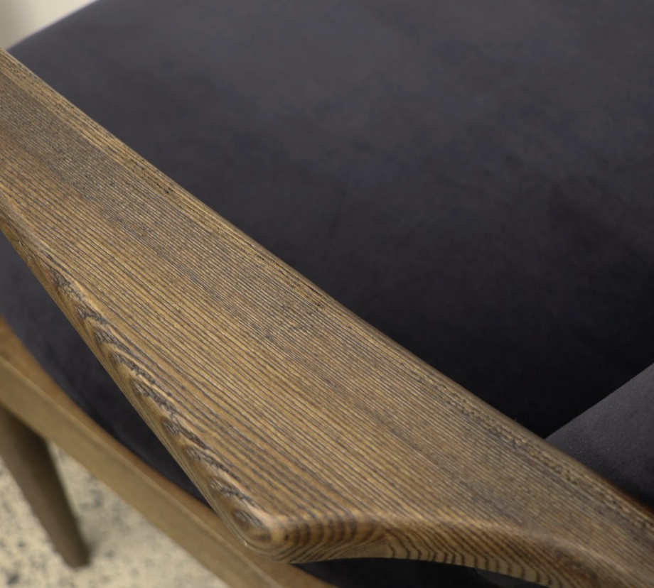 Morley Ash Wood Armchair - Navy Blue Velvet