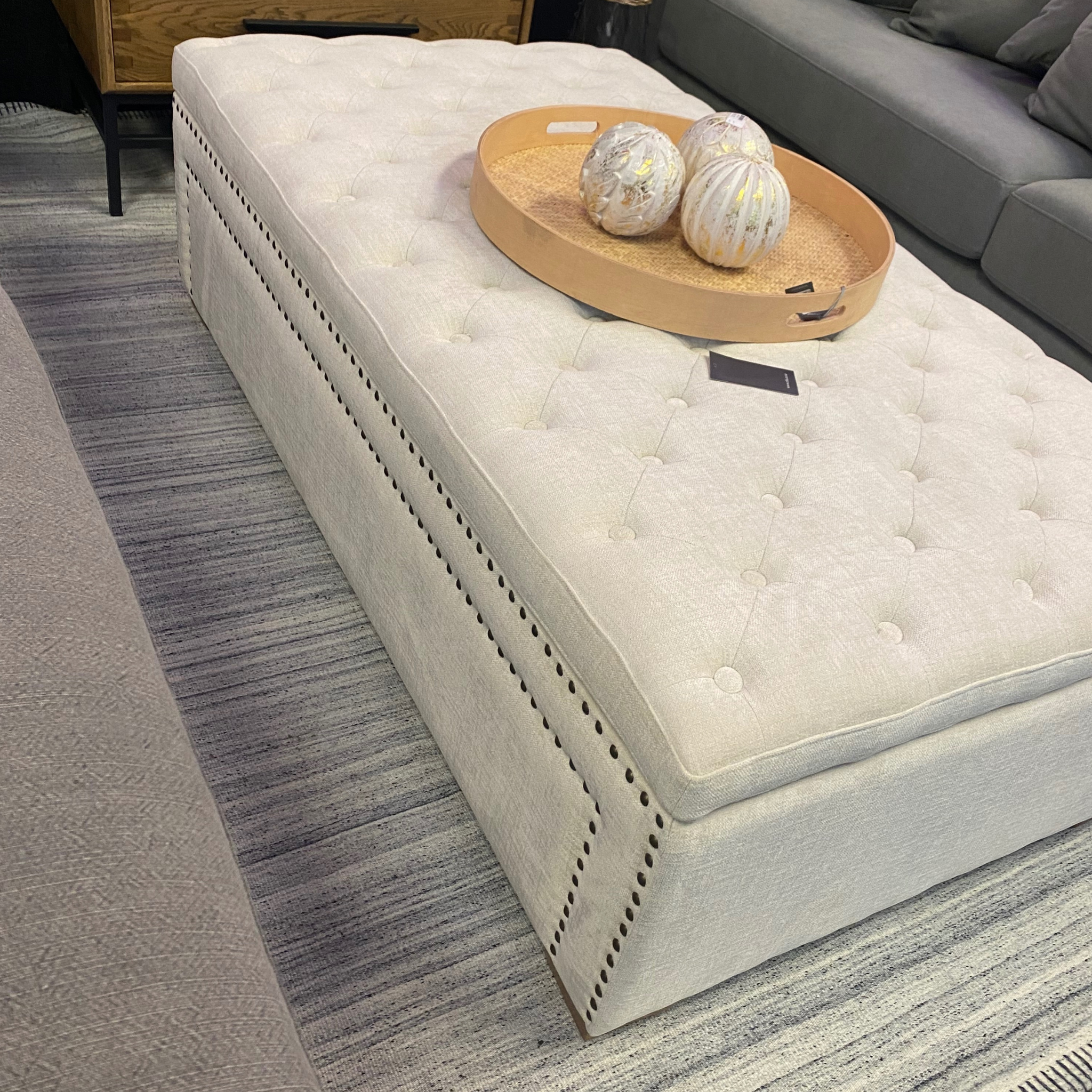 Emily Buttoned Ottoman - Natural