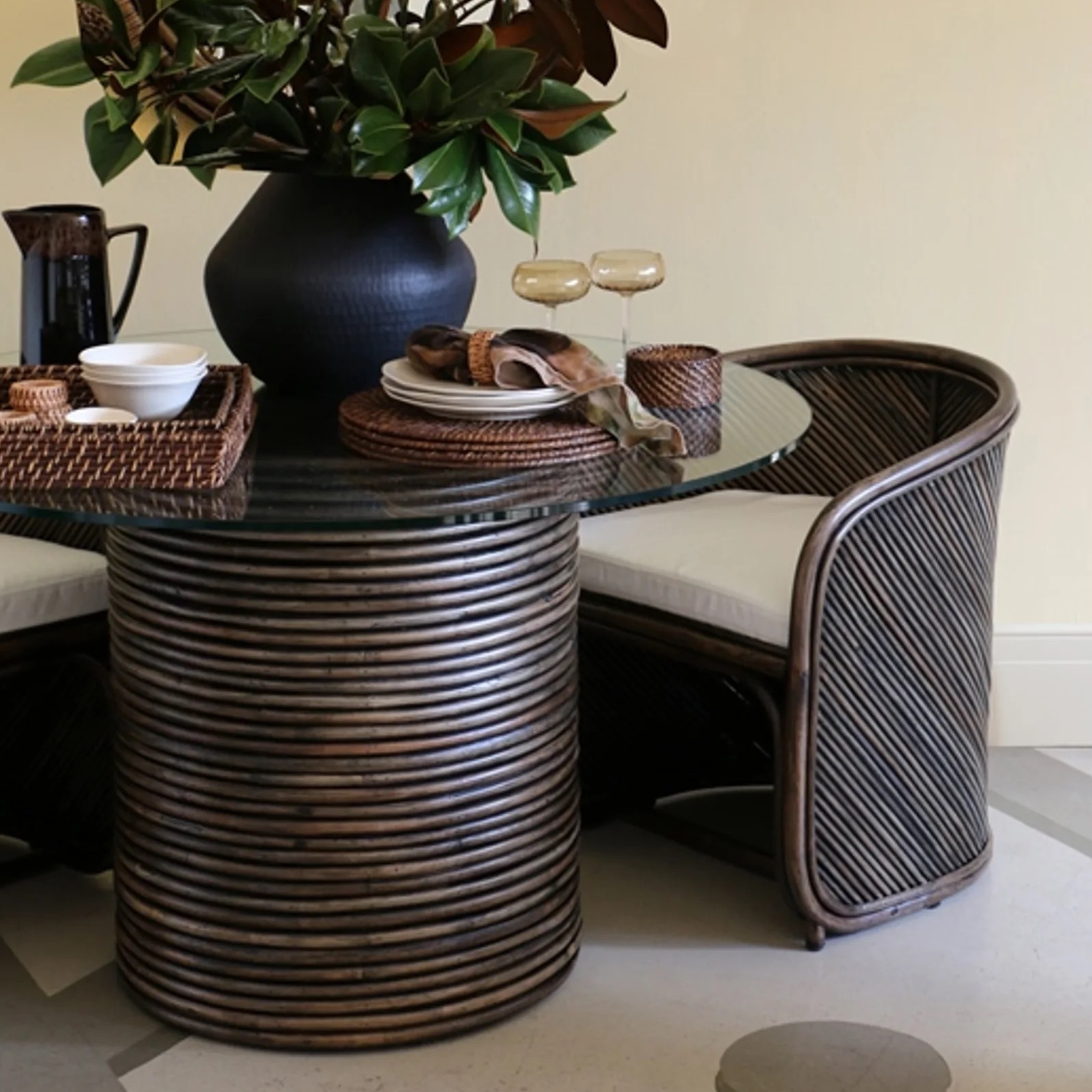Bermuda Round Dining Table - Walnut Rattan