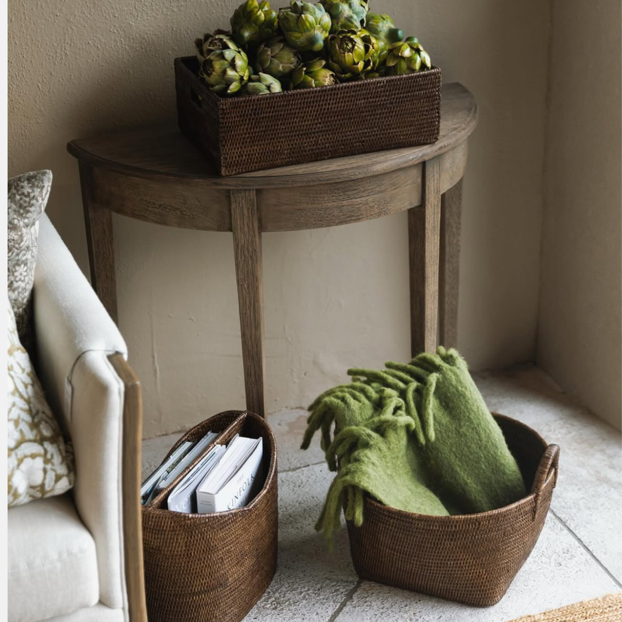 Coco Rattan Basket - Brown