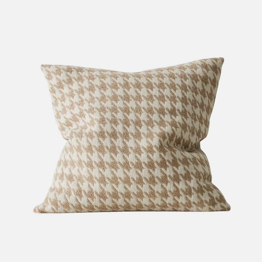Giovanni Feather  Houndstooth Cushion - Oatmeal