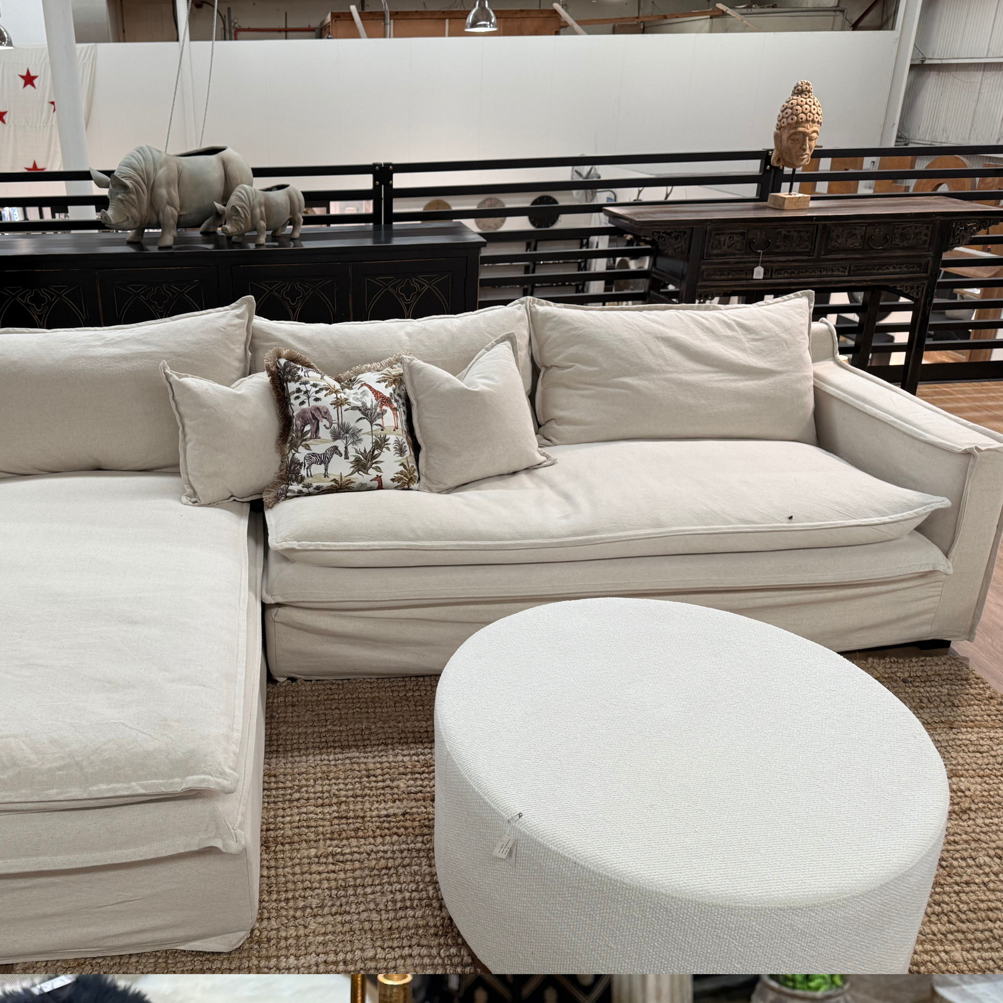 Hadley Right Hand Chaise Sofa - Natural Linen